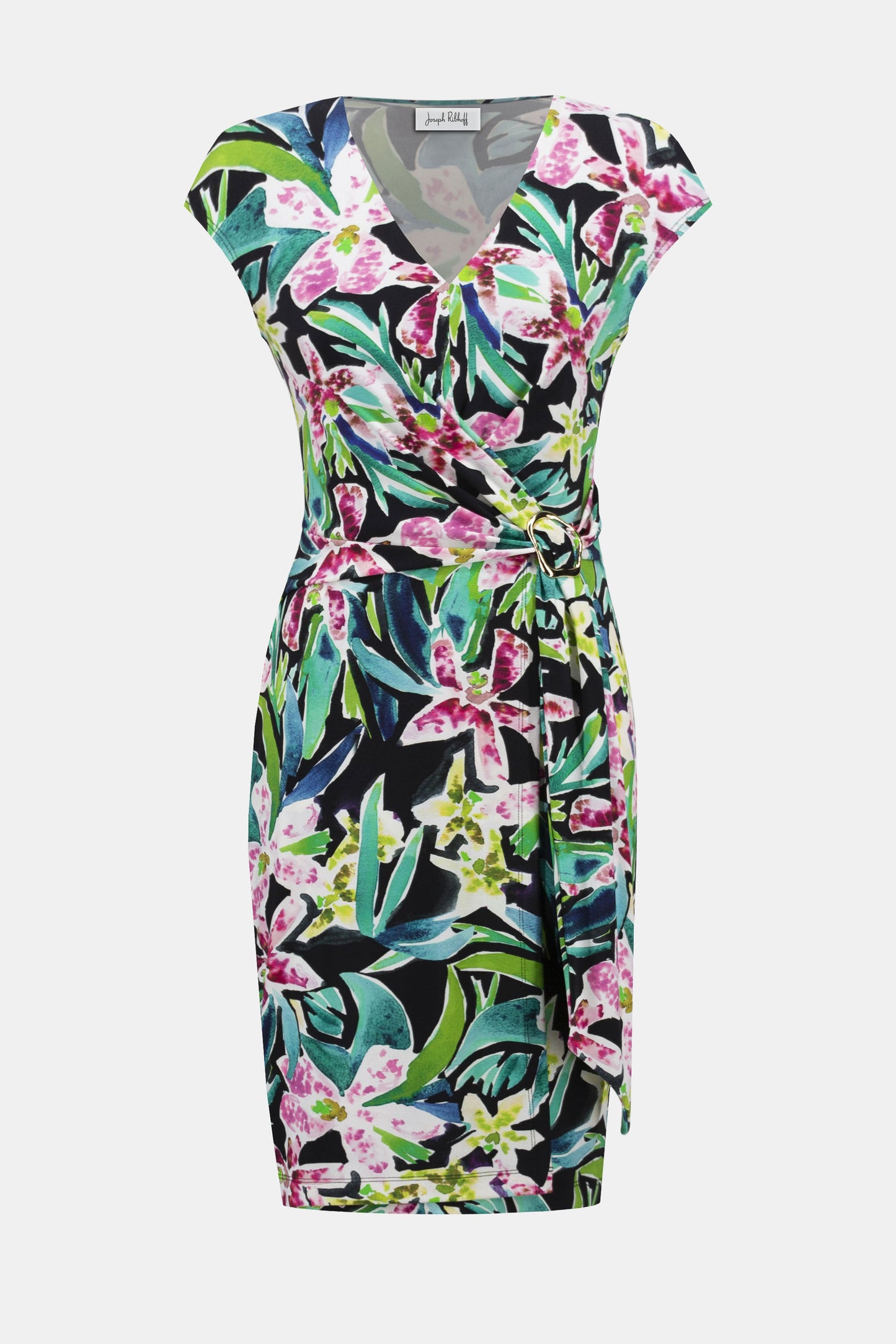 Silky Knit Tropical Print Sheath Dress. Style JR252079