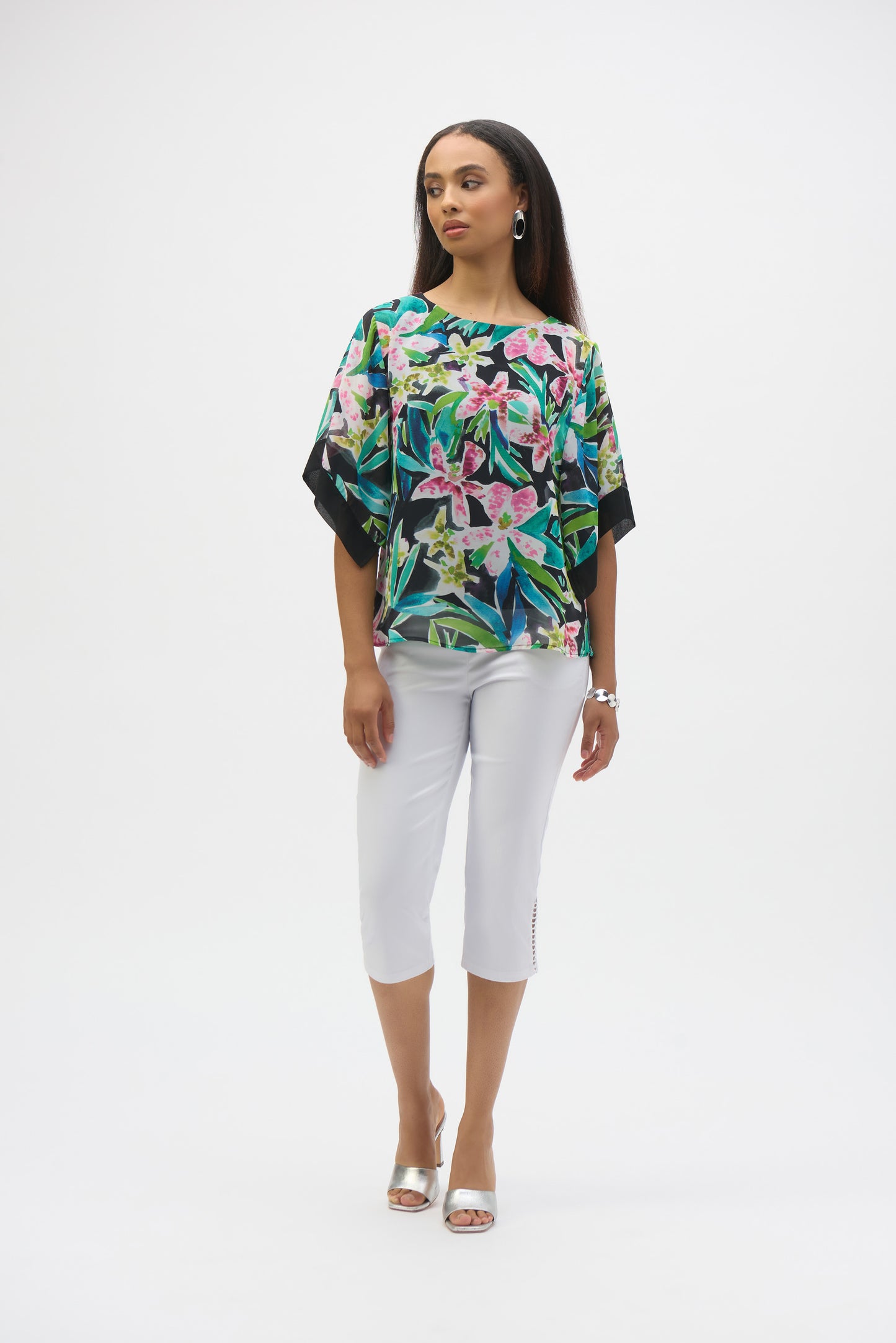 Chiffon Tropical Print Poncho Top. Style JR252126