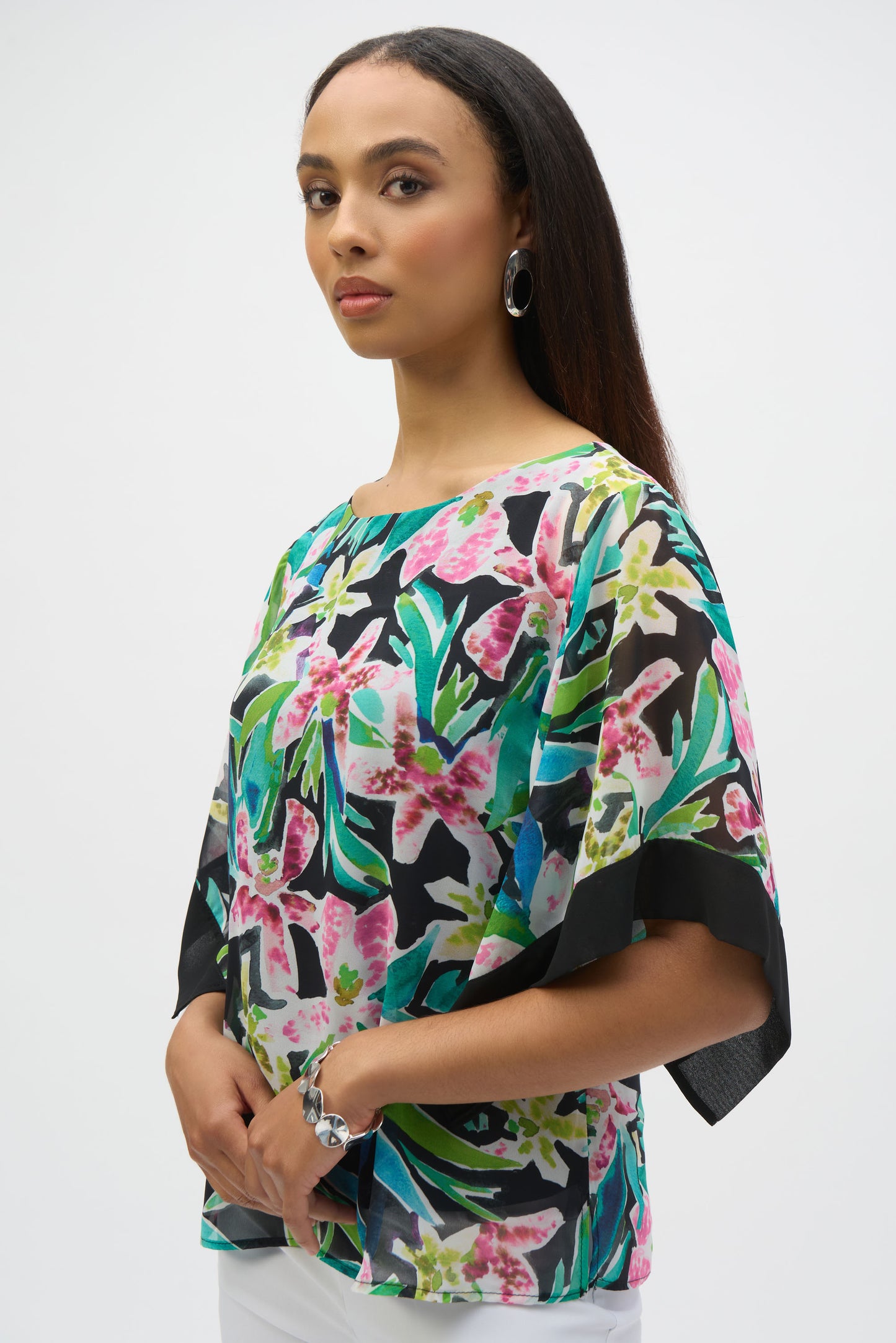 Chiffon Tropical Print Poncho Top. Style JR252126