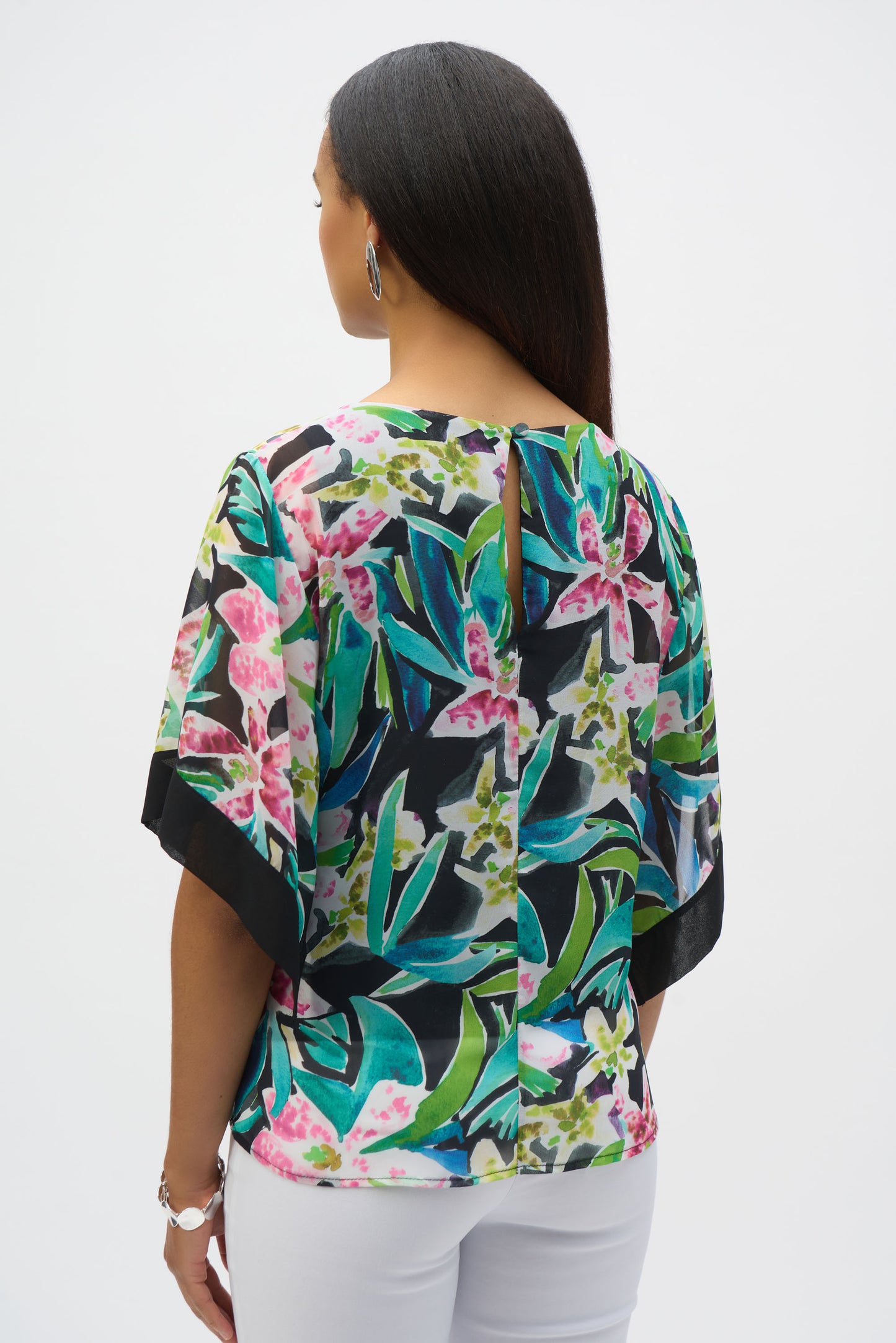 Chiffon Tropical Print Poncho Top. Style JR252126