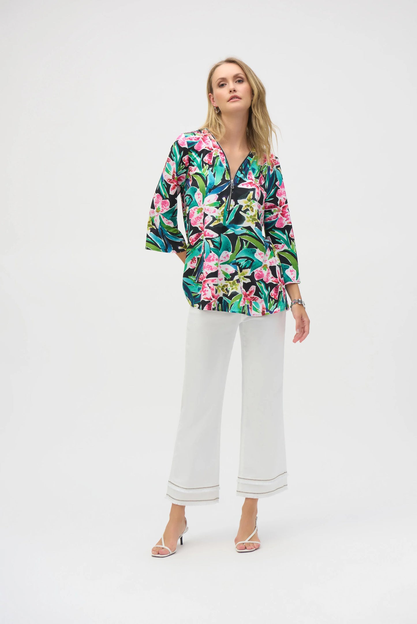 Silky Knit 1/4 Rhinestone Zip Top. Style JR252157