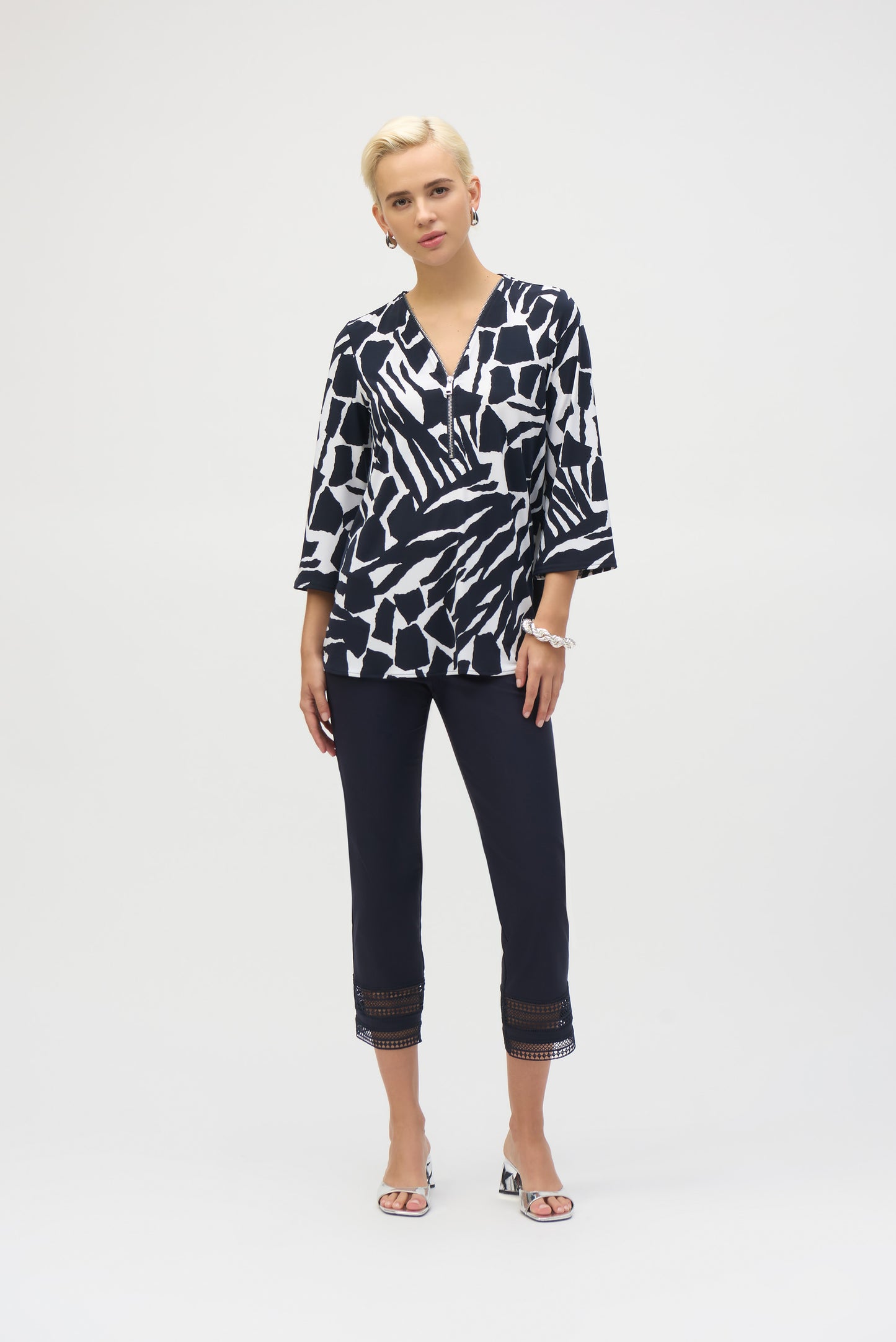 Silky Knit 1/4 Rhinestone Zip Top. Style JR252157