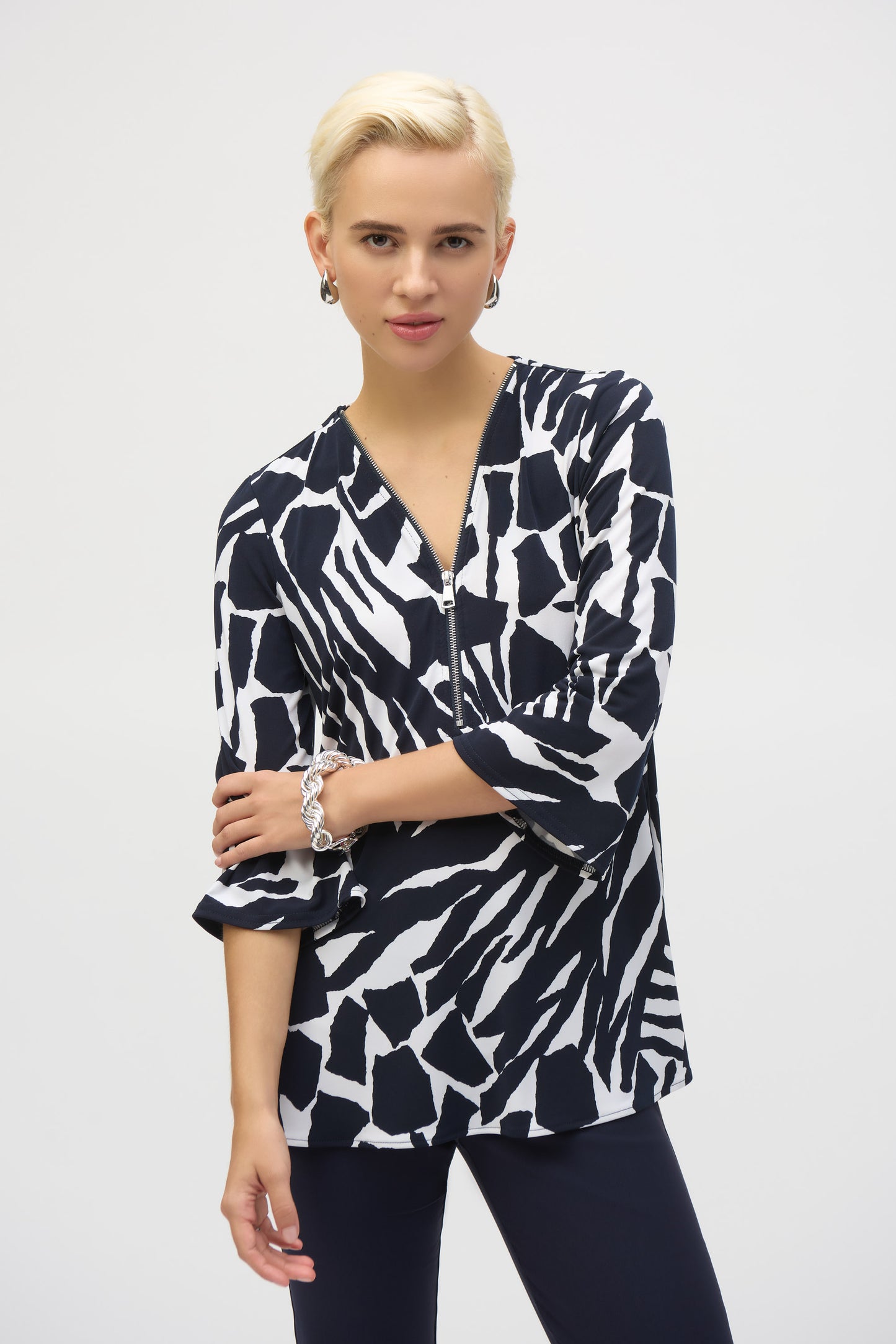 Silky Knit 1/4 Rhinestone Zip Top. Style JR252157