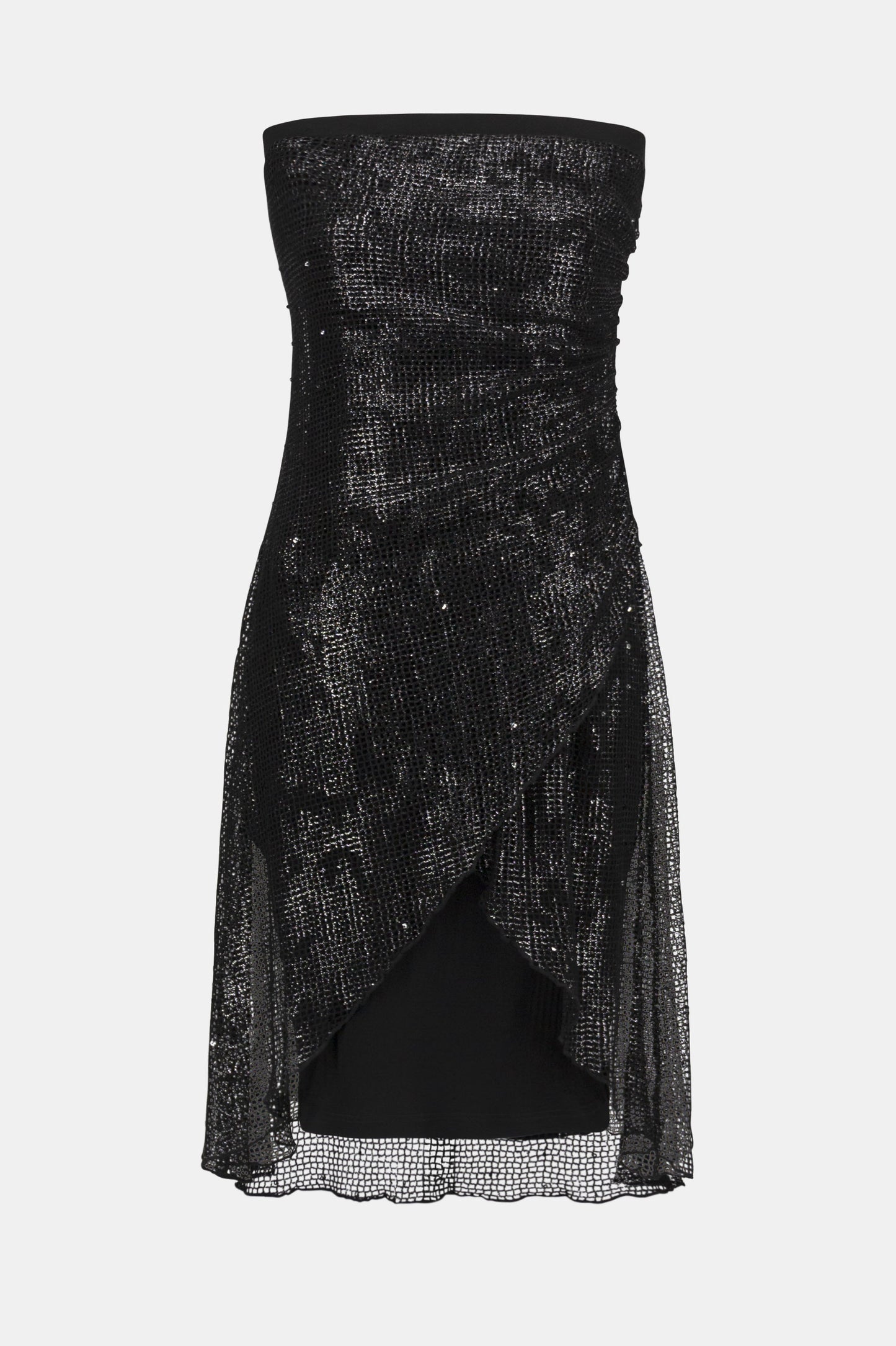 Foiled Mesh & Silky Knit Optional Strapless Dress. Style JR252198
