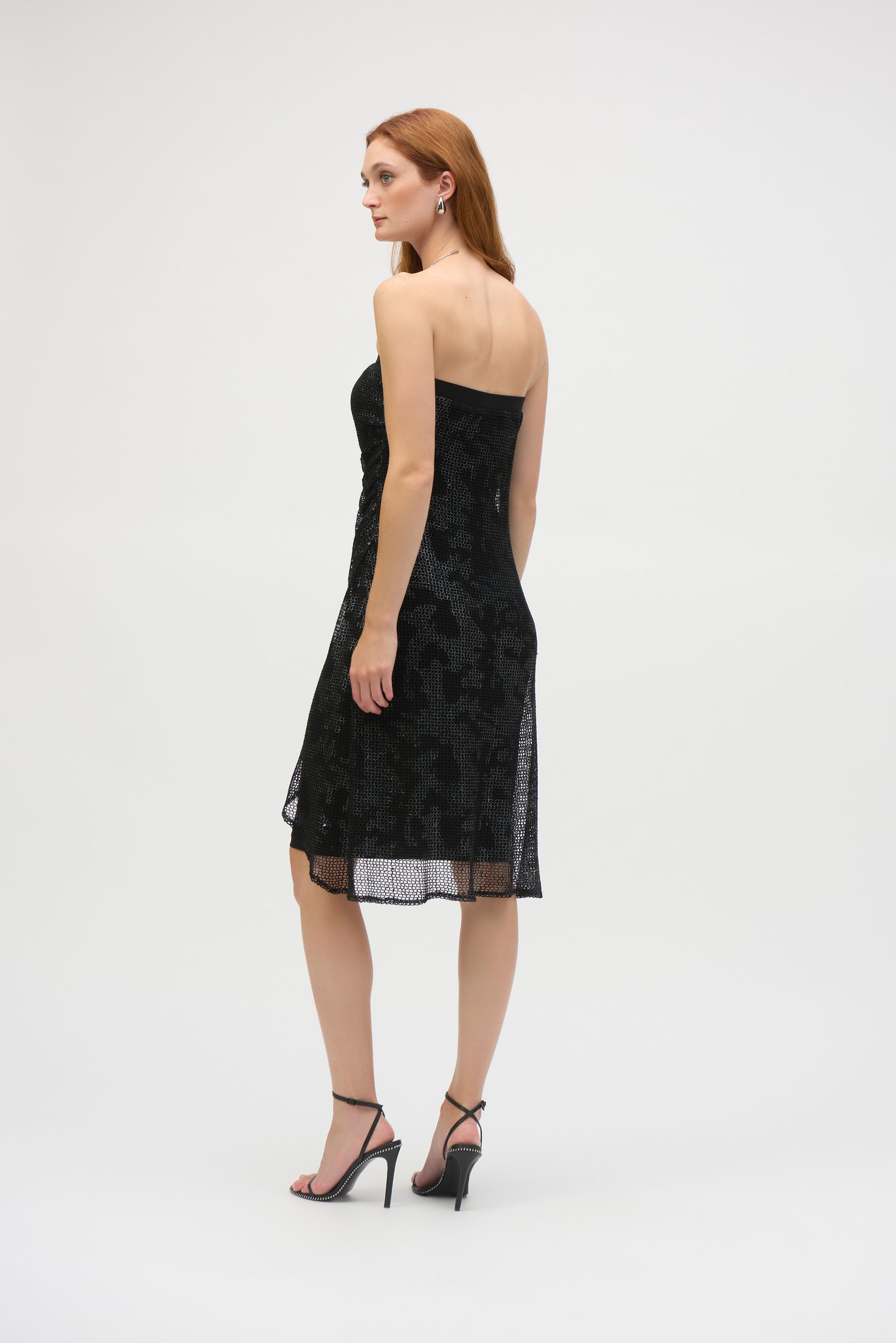Foiled Mesh & Silky Knit Optional Strapless Dress. Style JR252198