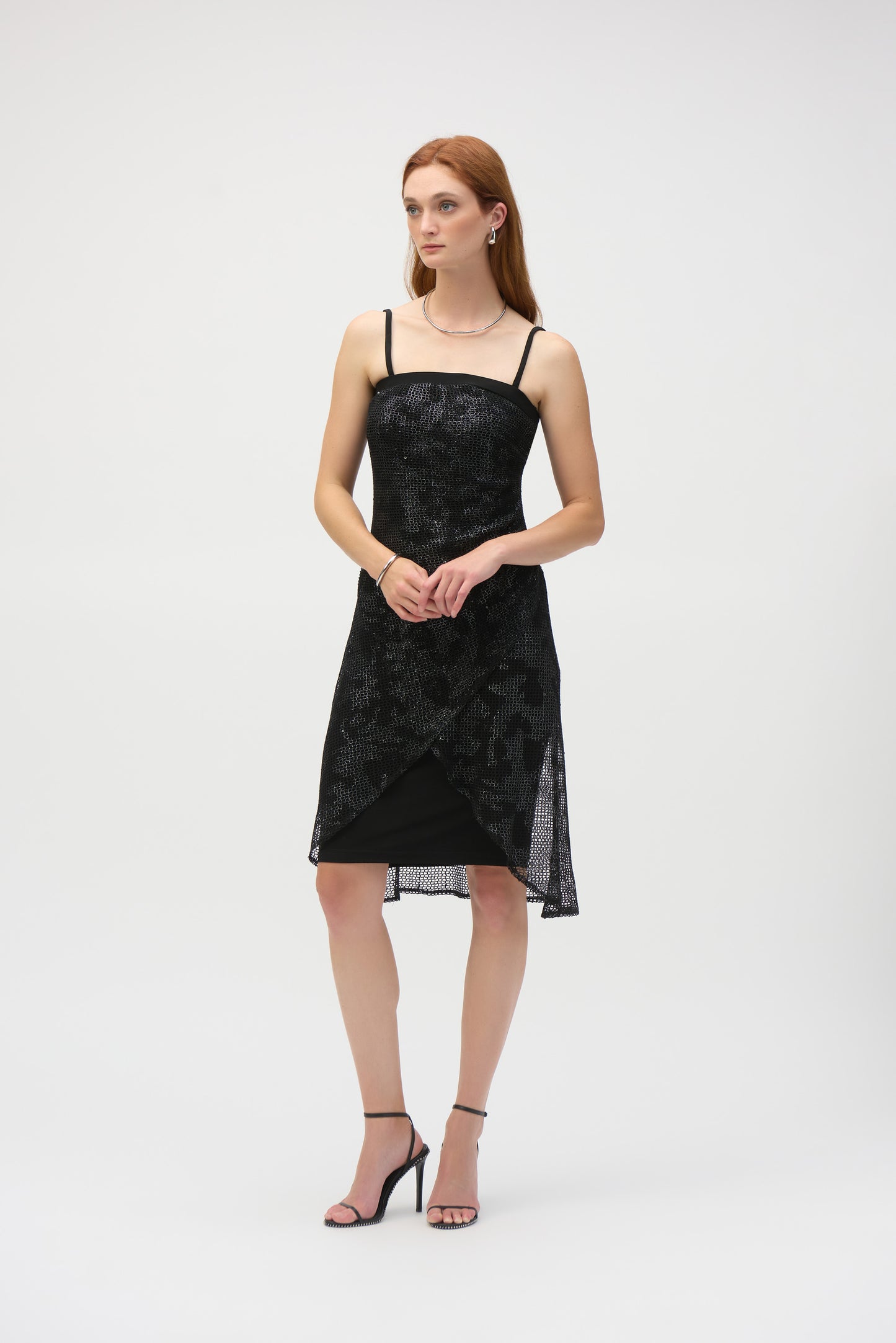 Foiled Mesh & Silky Knit Optional Strapless Dress. Style JR252198