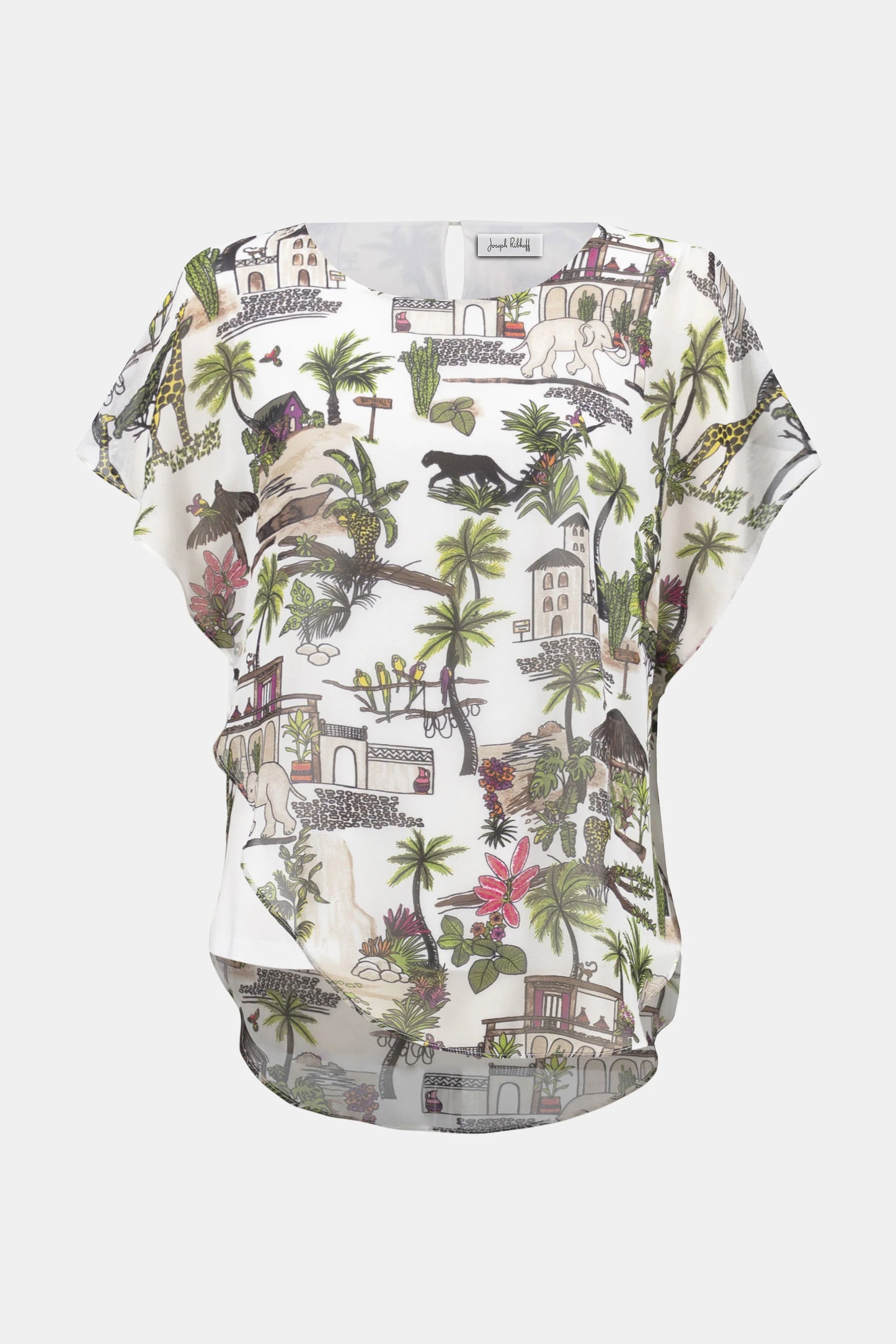 Chiffon Conversational Print Layered Poncho Top. Style JR252228