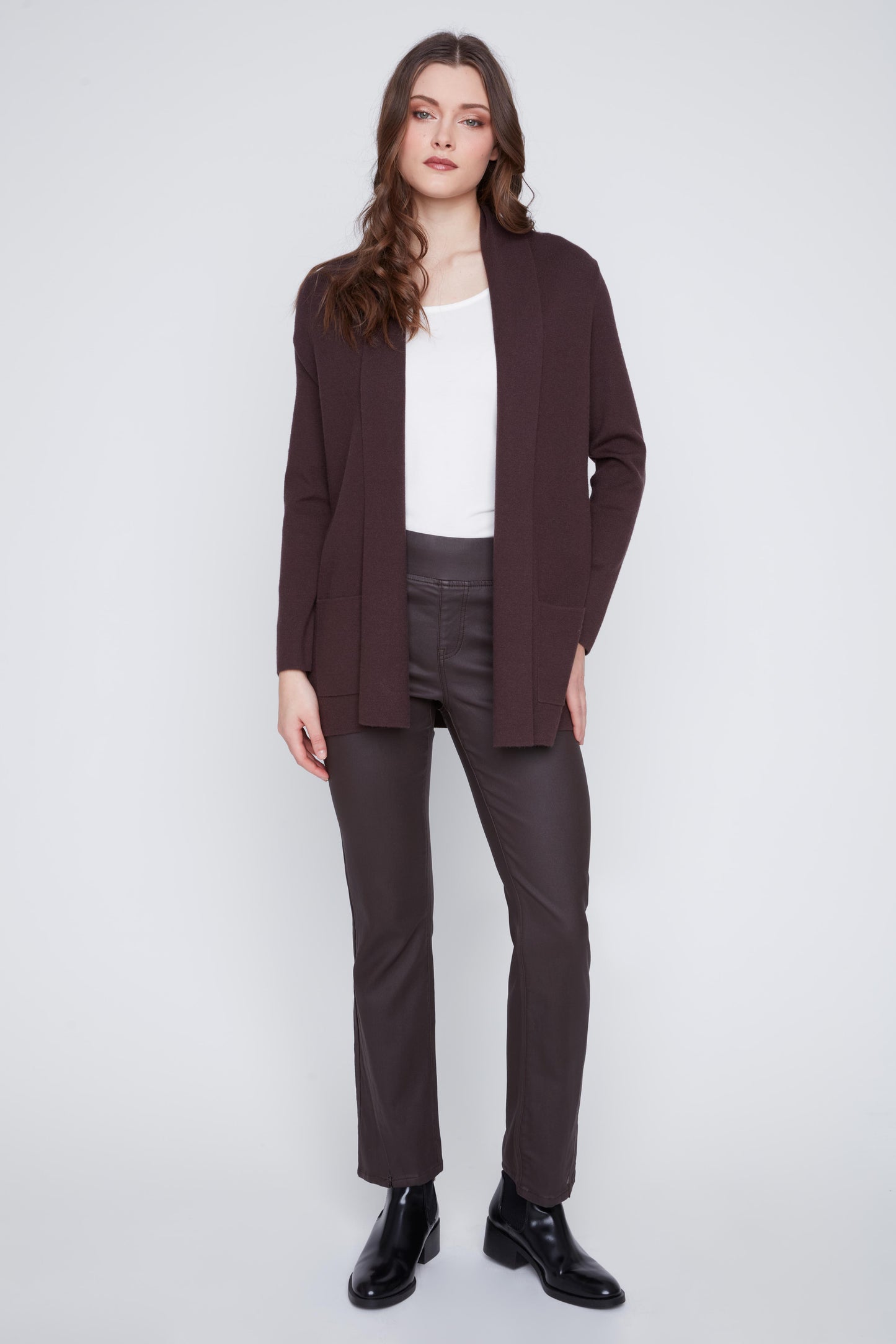 Shawl Collar Open Front Pockets Cardigan. Style CYC2523000