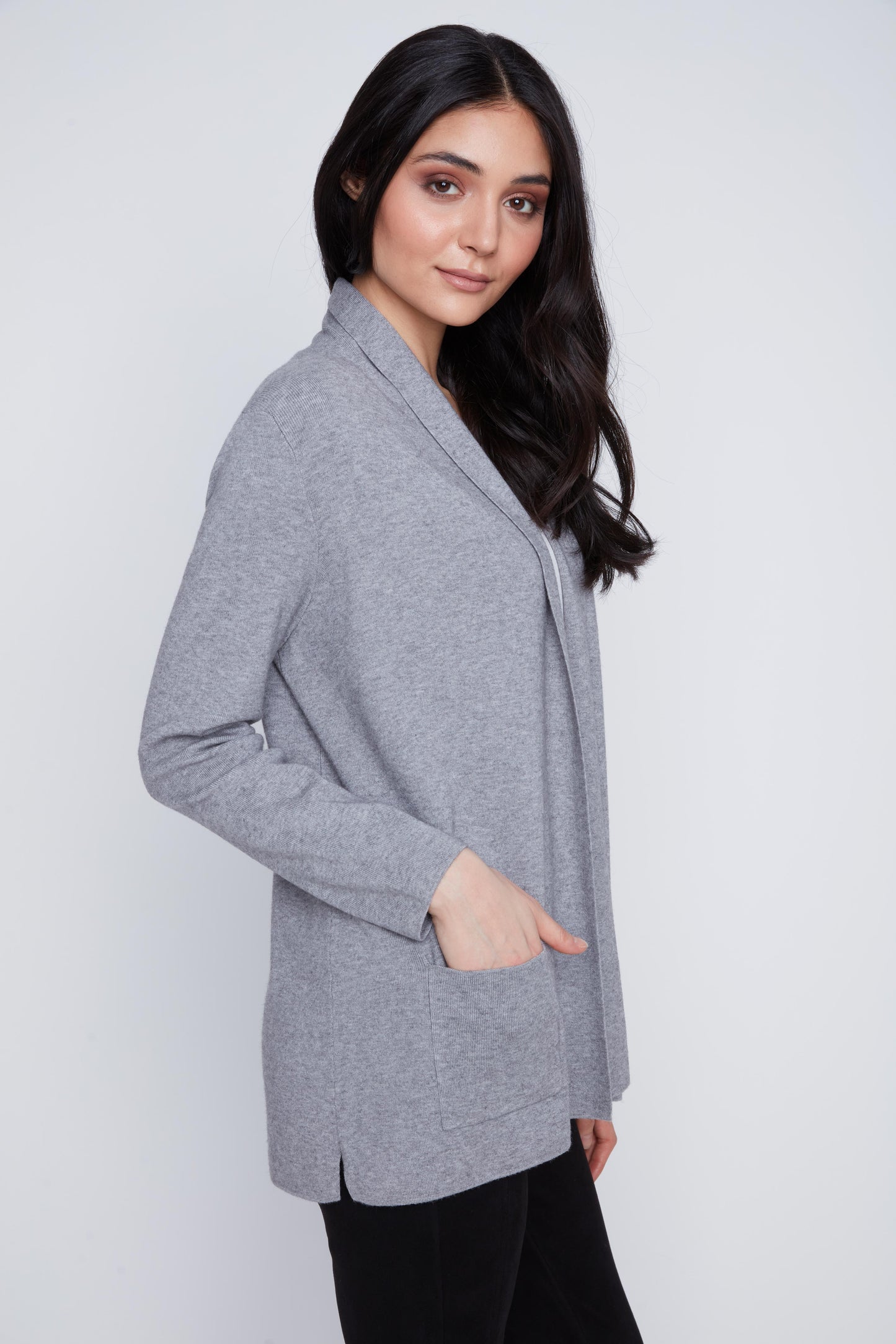Shawl Collar Open Front Pockets Cardigan. Style CYC2523000