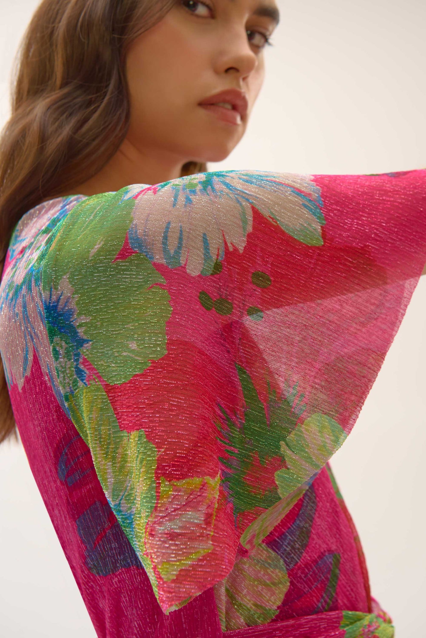 Crinkle & Mesh Floral Fit and Flare Dress. Style JR252707