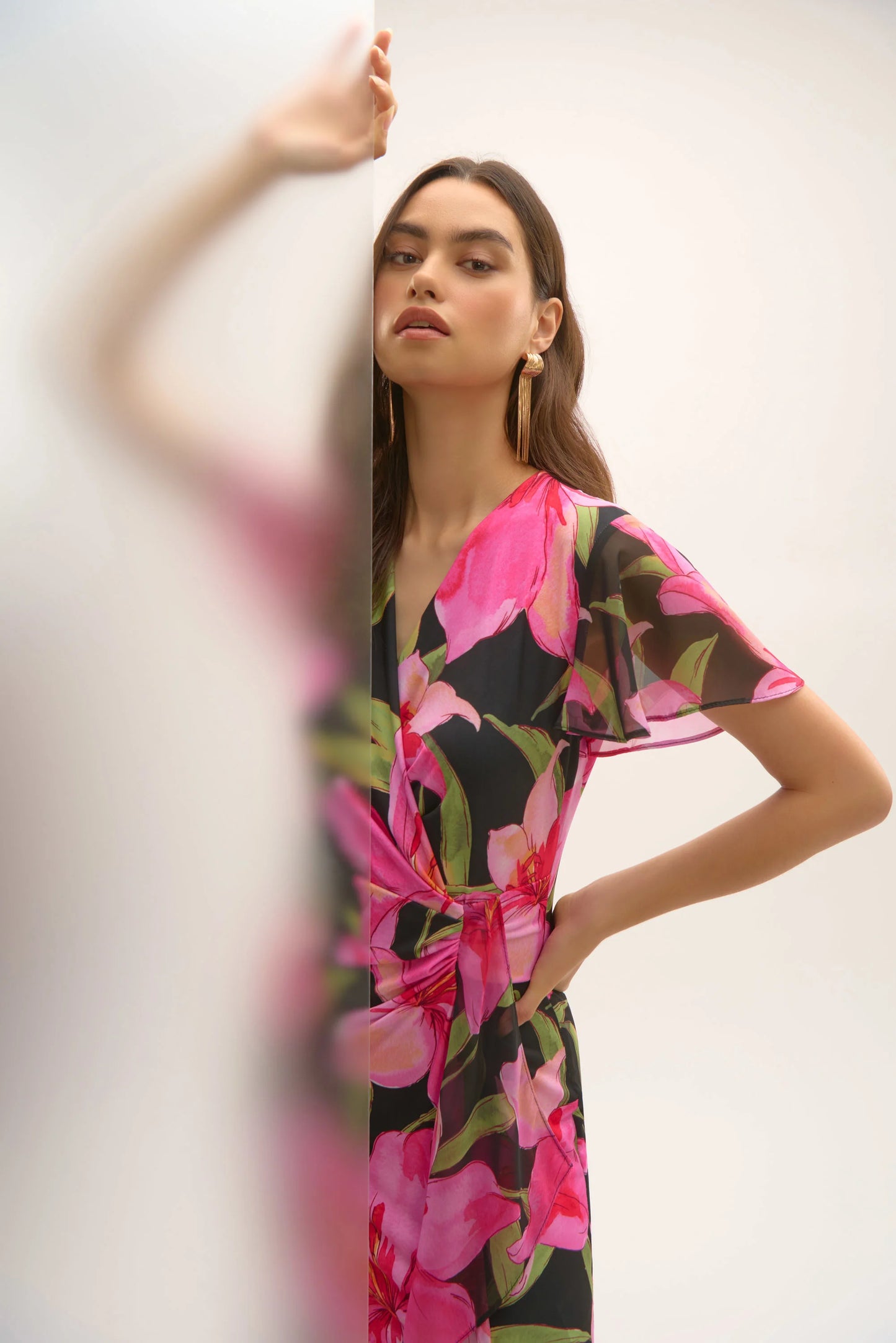 Silky Knit & Chiffon Floral Midi Dress. Style JR252714