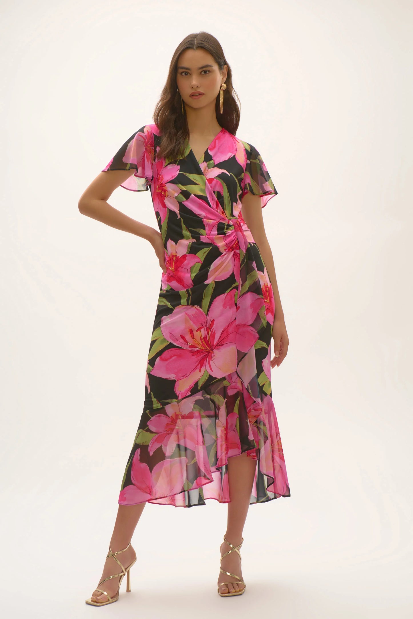 Silky Knit & Chiffon Floral Midi Dress. Style JR252714