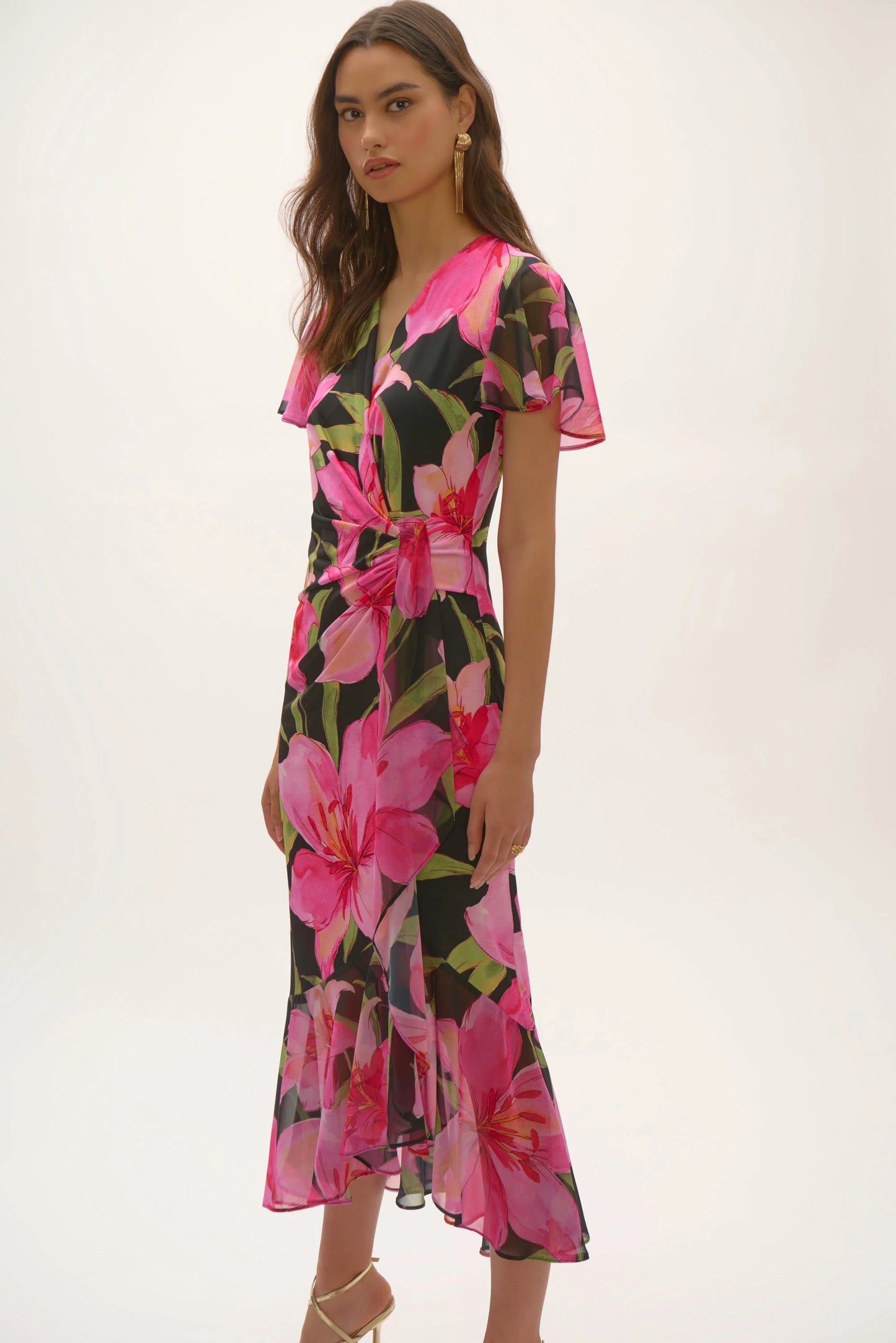 Silky Knit & Chiffon Floral Midi Dress. Style JR252714