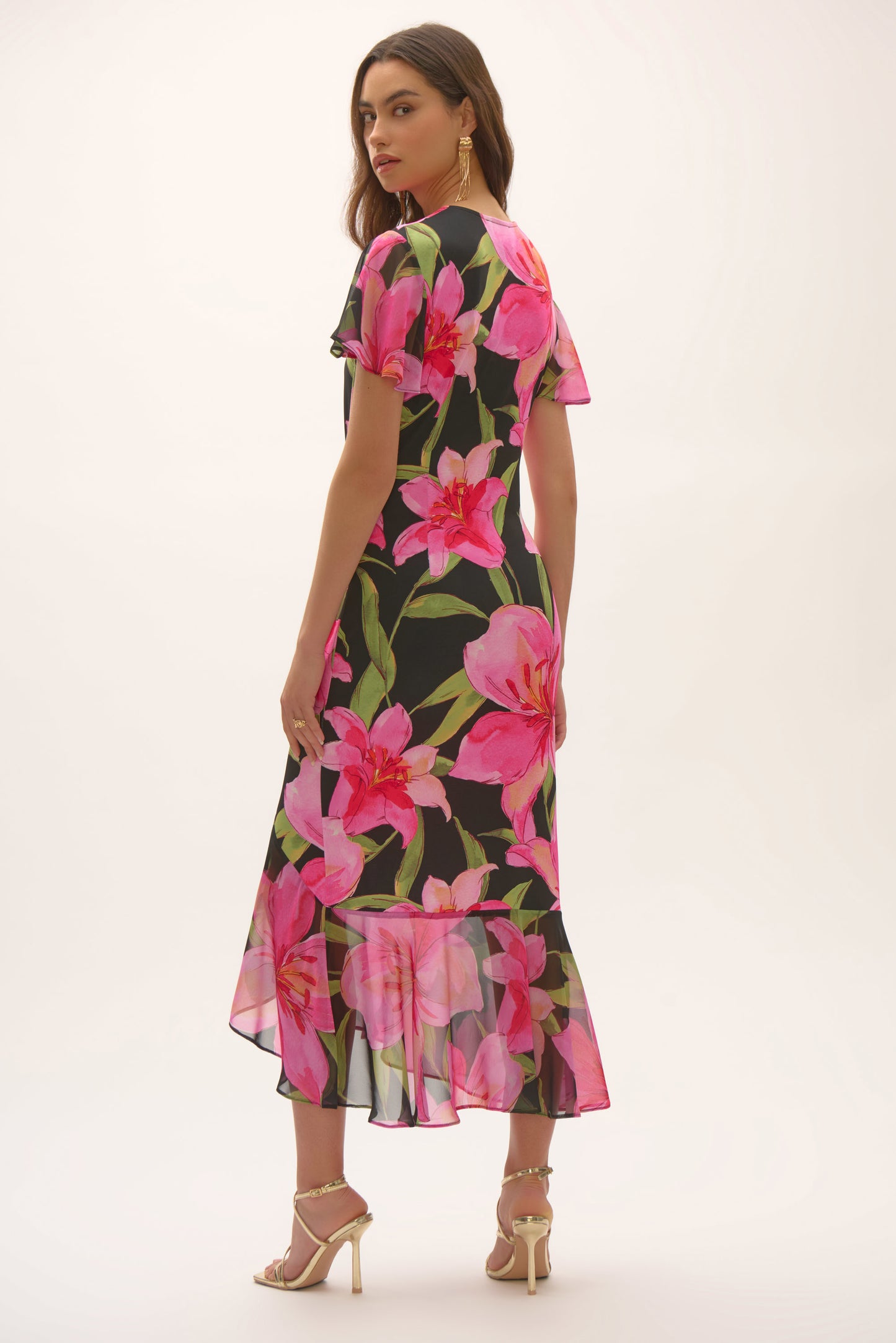 Silky Knit & Chiffon Floral Midi Dress. Style JR252714