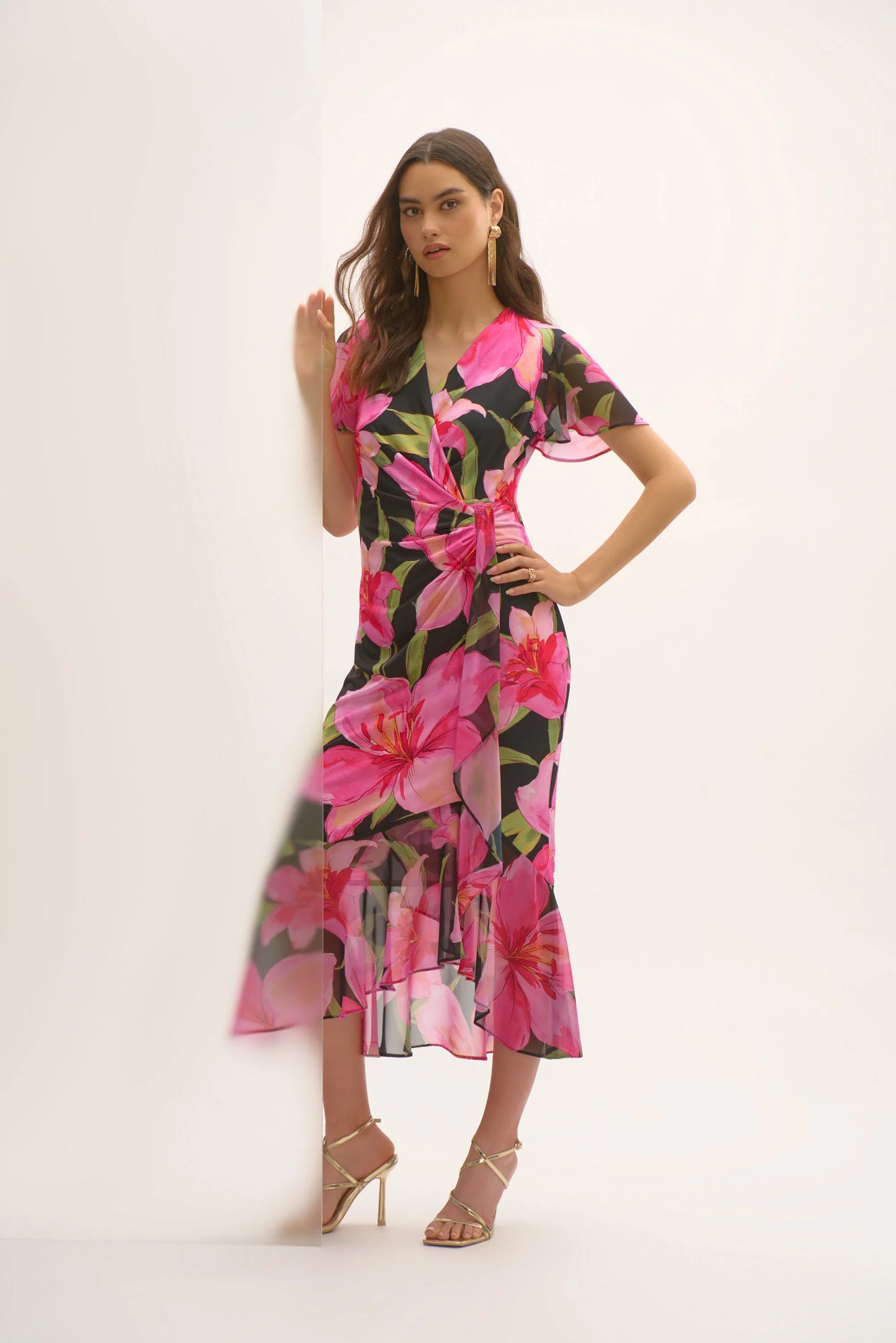 Silky Knit & Chiffon Floral Midi Dress. Style JR252714