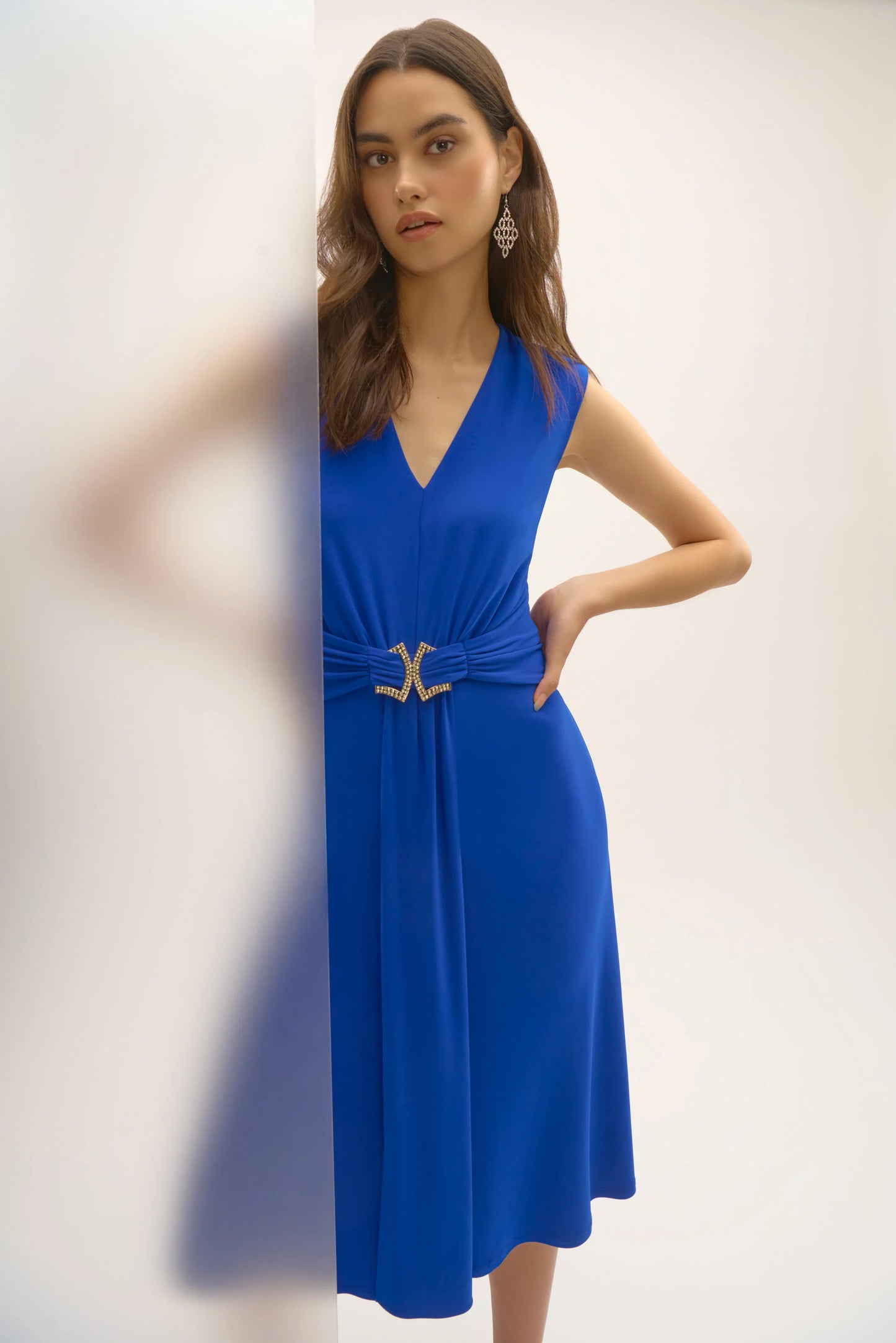Rhinestone Ornament Silky Knit Dress. Style JR252717