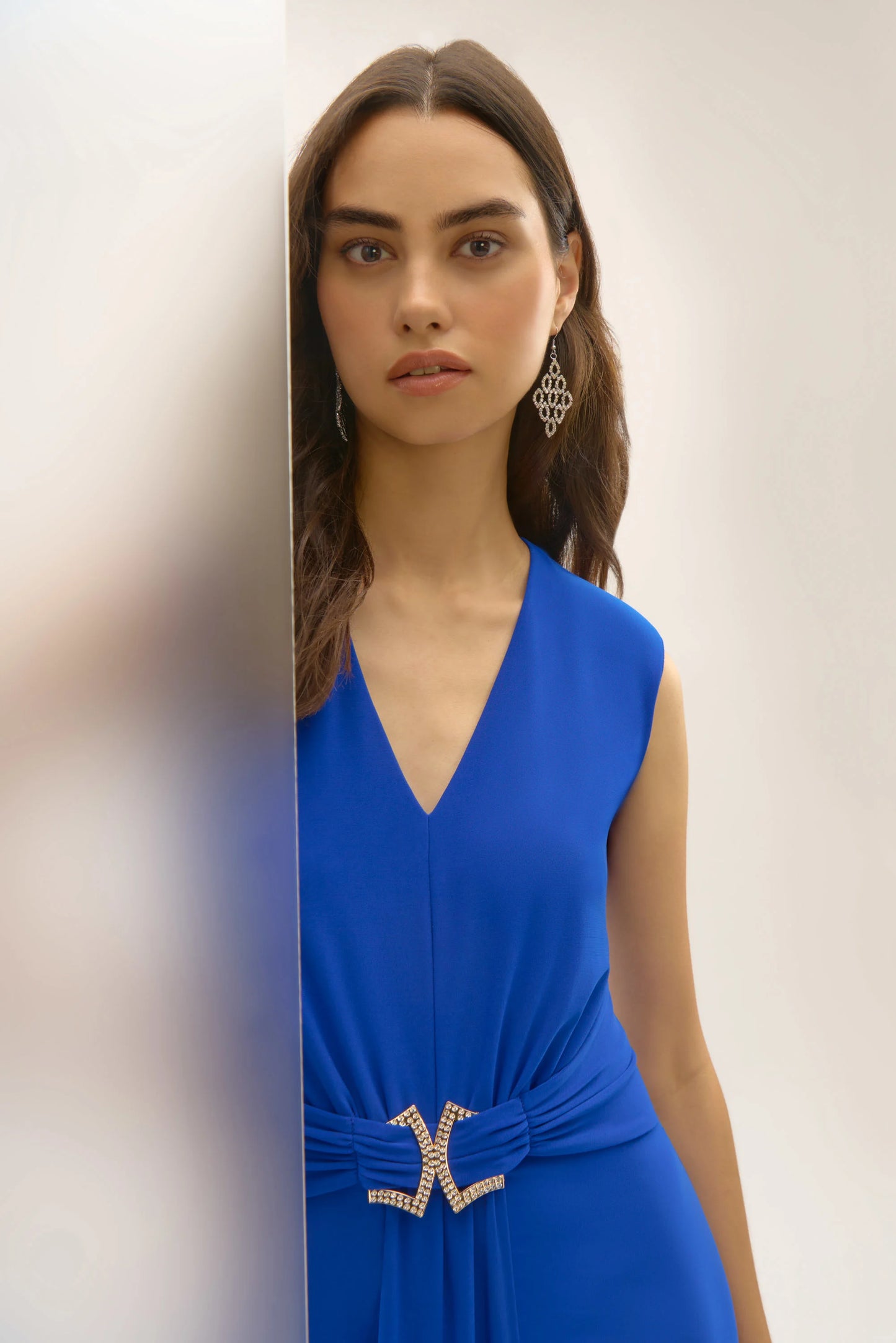 Rhinestone Ornament Silky Knit Dress. Style JR252717