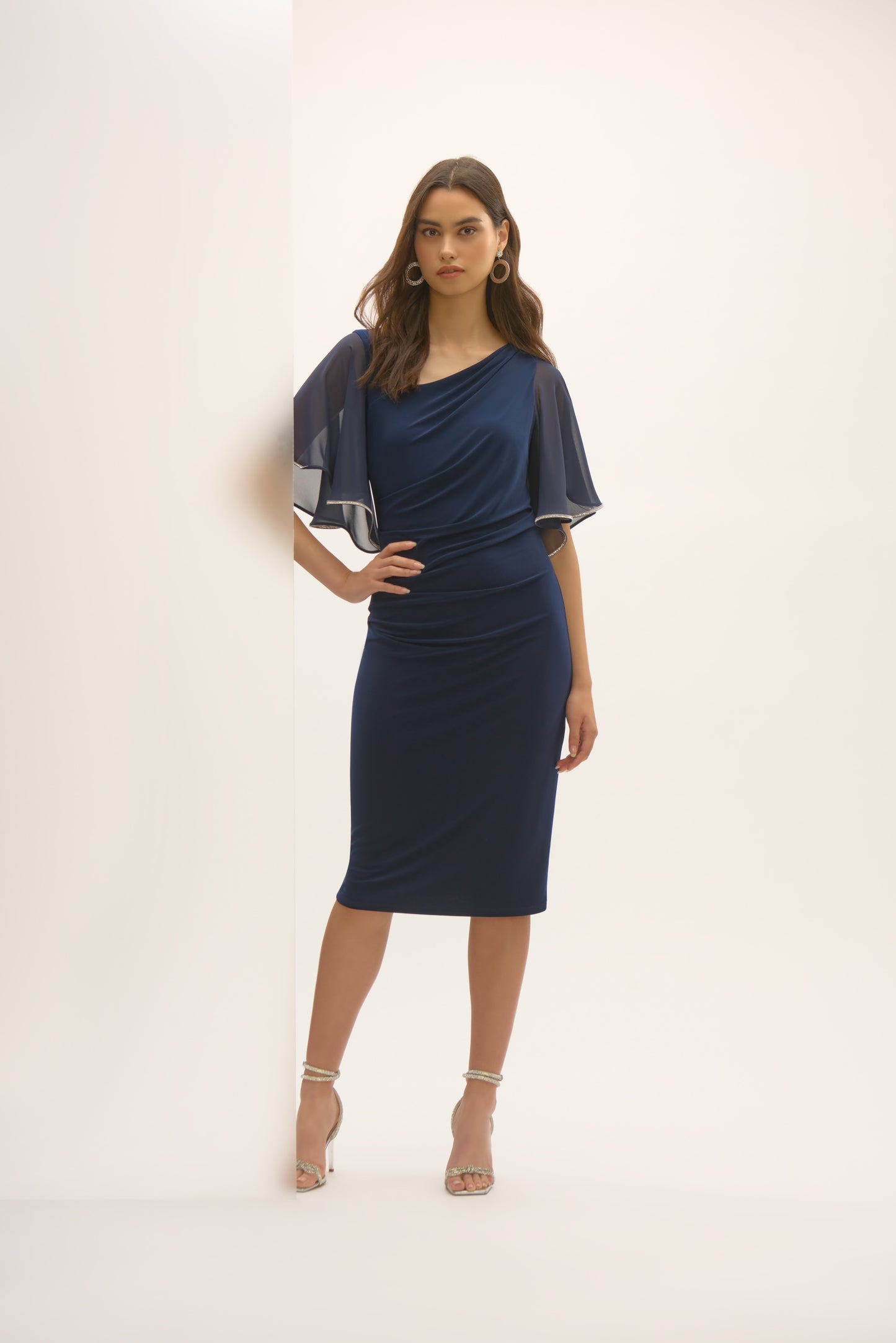 Silky Knit & Chiffon Sheath Dress. Style JR252719