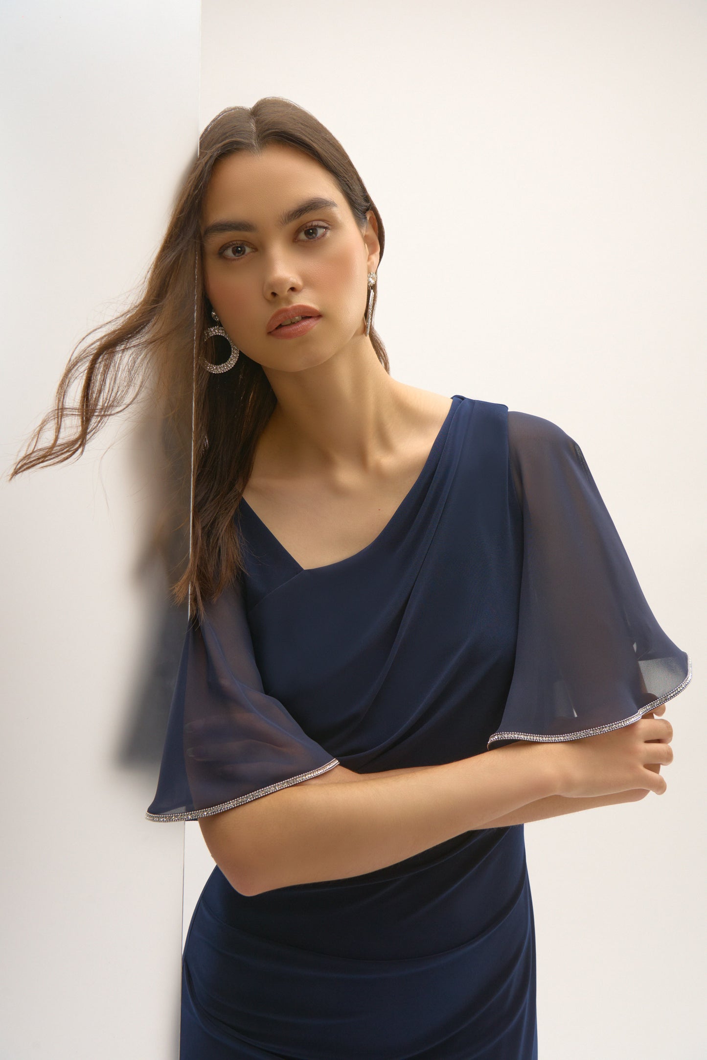 Silky Knit & Chiffon Sheath Dress. Style JR252719