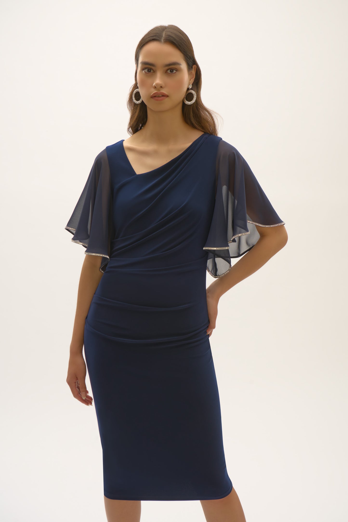 Silky Knit & Chiffon Sheath Dress. Style JR252719