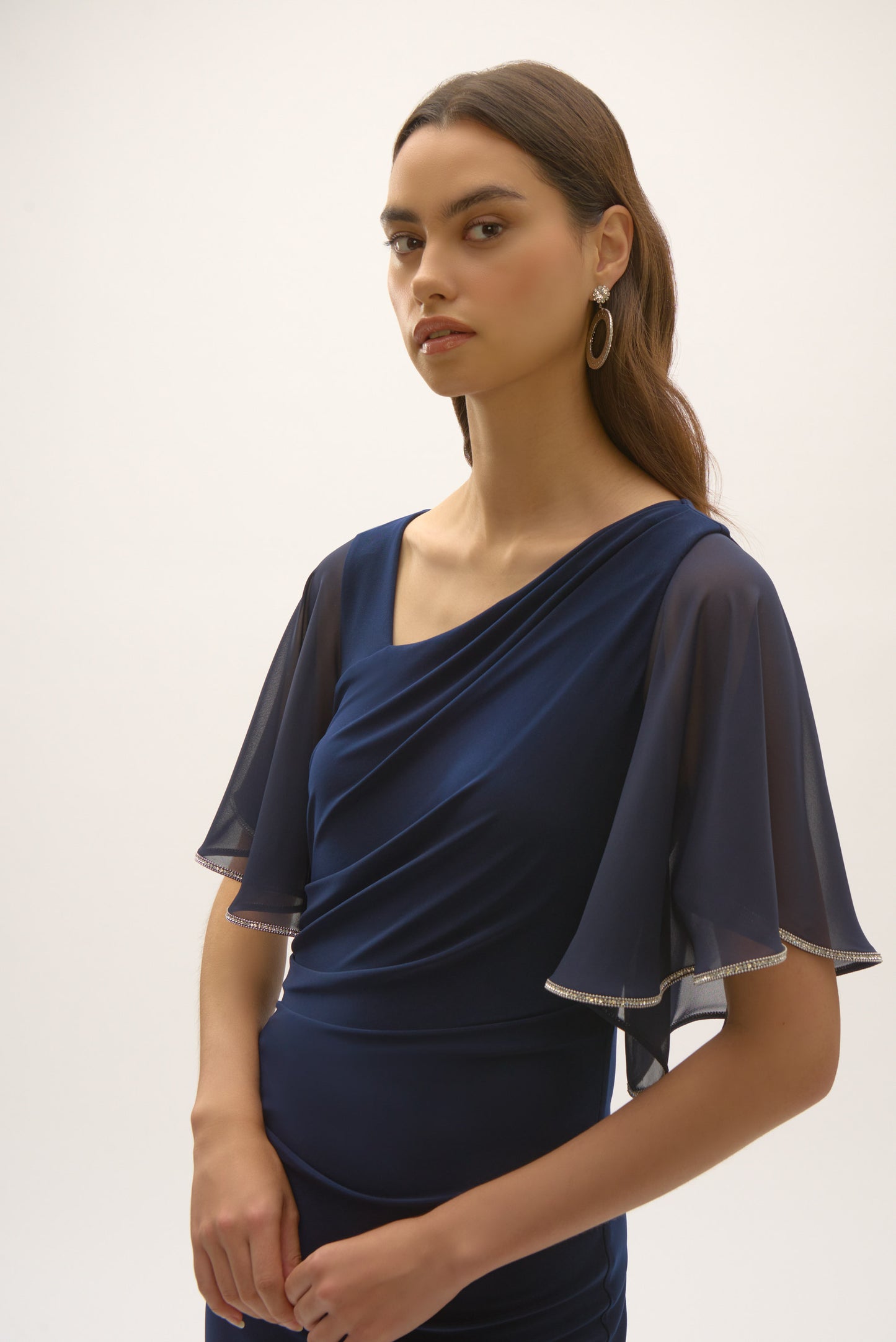 Silky Knit & Chiffon Sheath Dress. Style JR252719