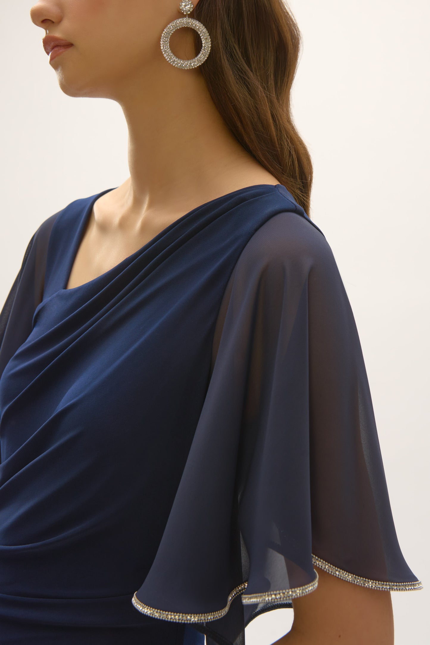 Silky Knit & Chiffon Sheath Dress. Style JR252719