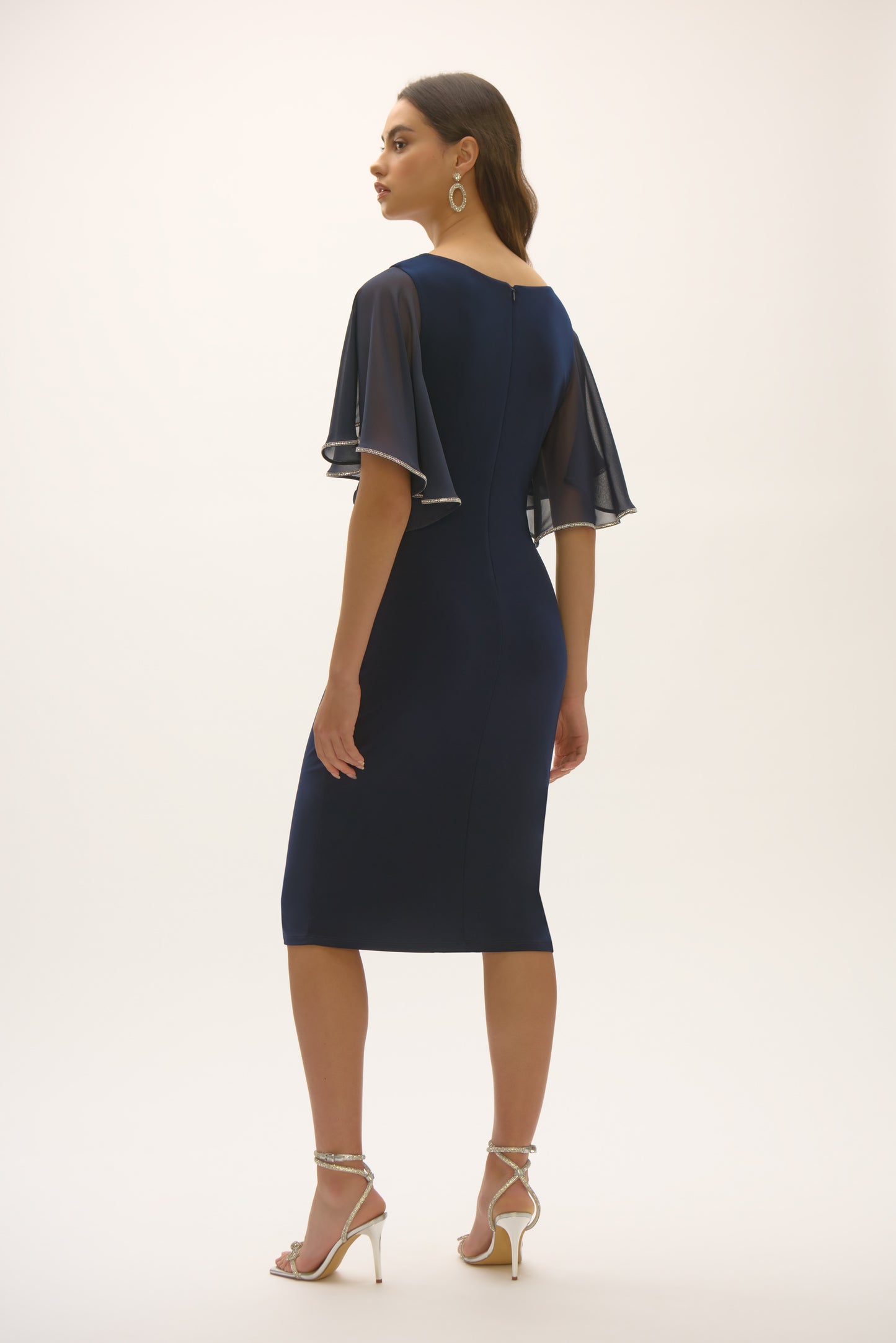 Silky Knit & Chiffon Sheath Dress. Style JR252719