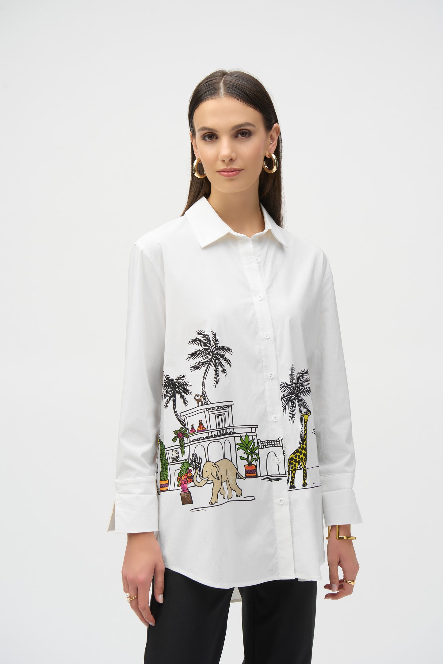 Stretch Poplin Conversational Print Tunic. Style JR252930