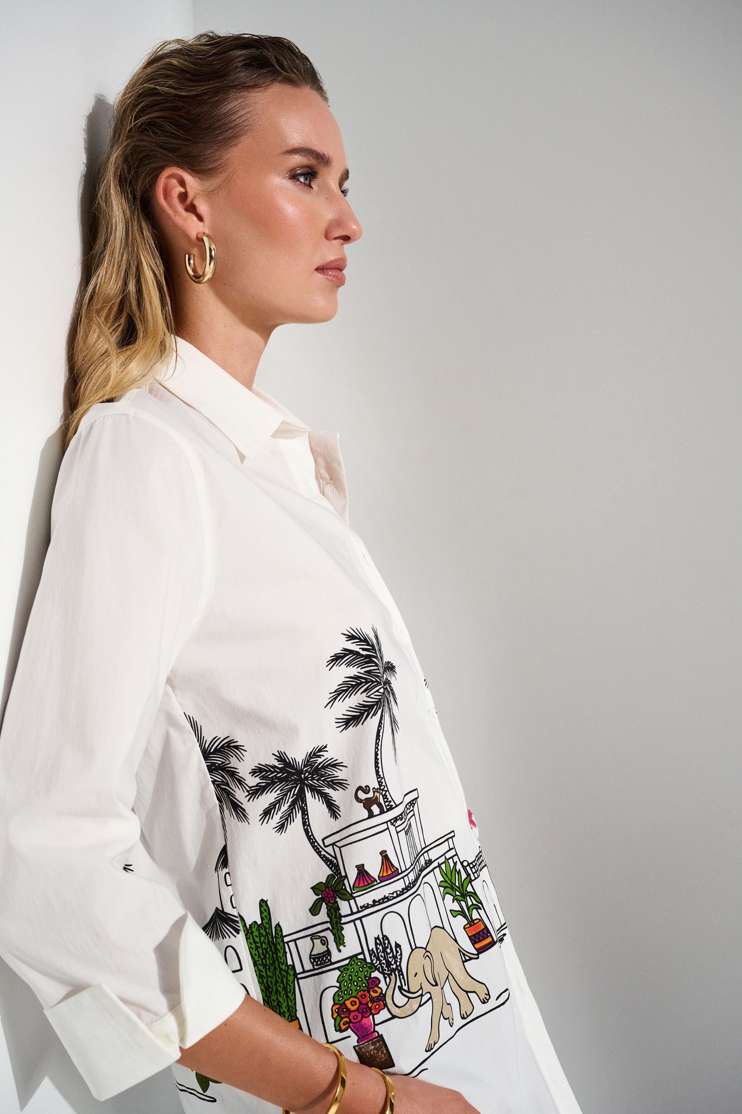 Stretch Poplin Conversational Print Tunic. Style JR252930