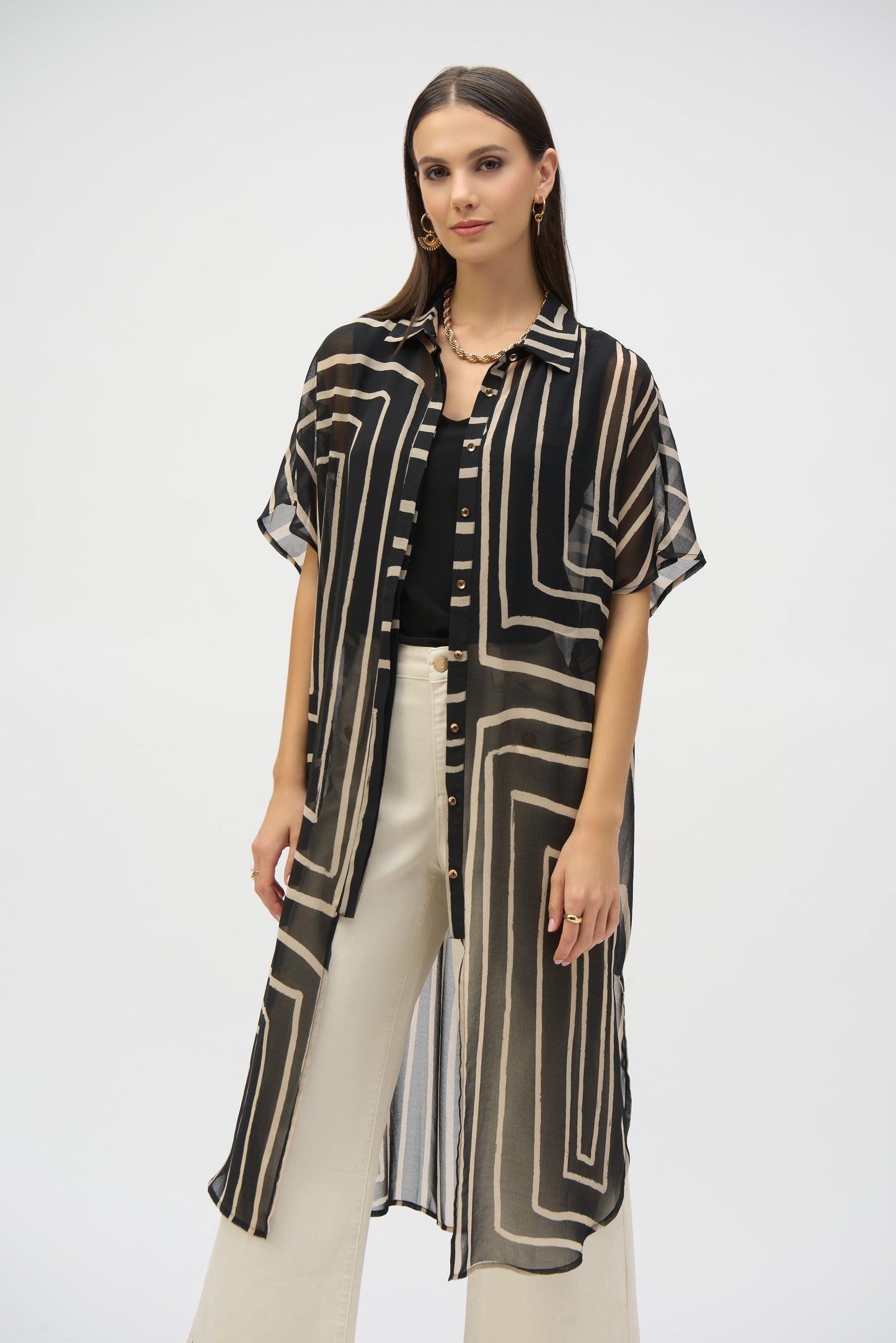 Chiffon Geometric Print Midi Blouse. Style JR252934