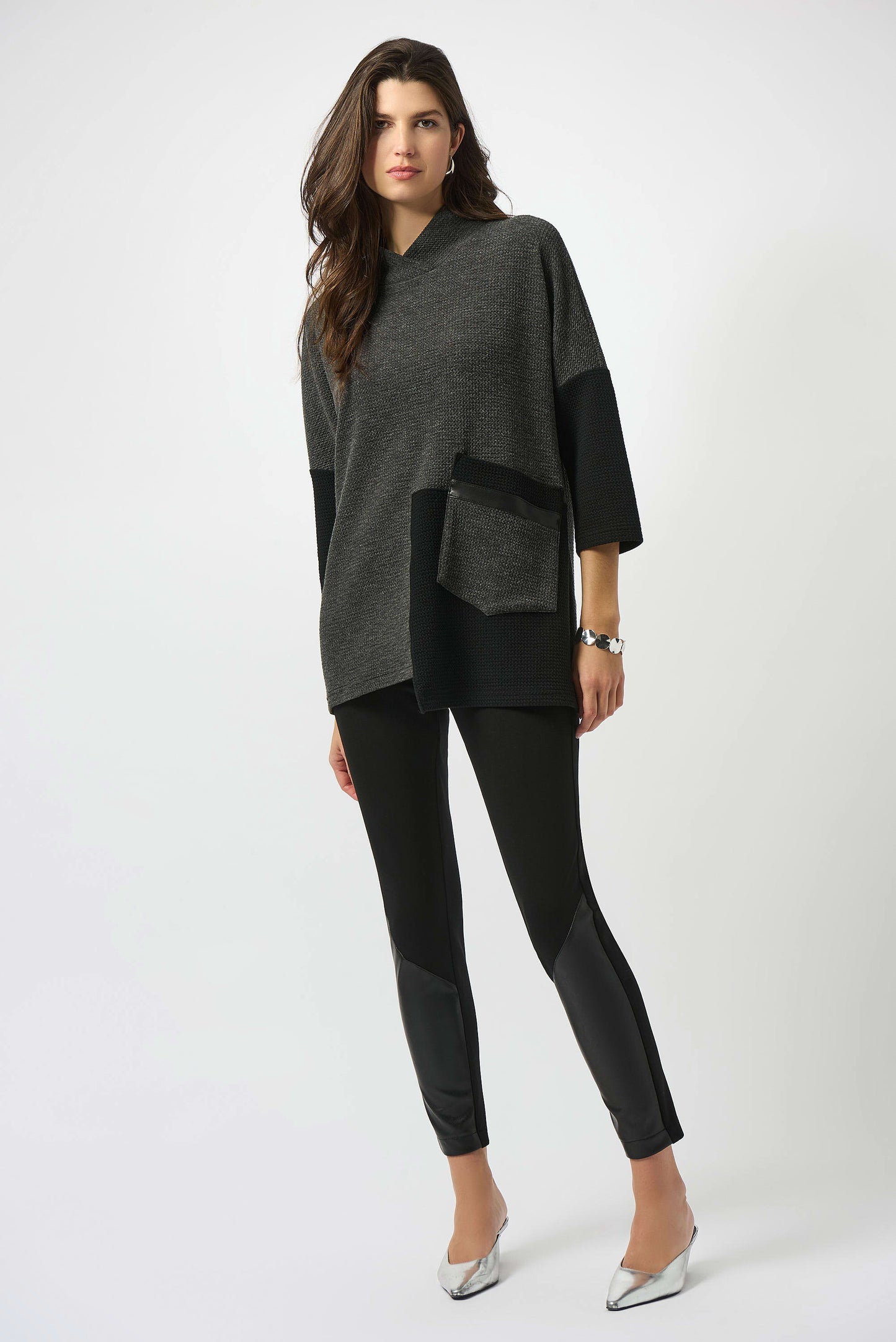 Textured Knit Color Block Boxy Top. Style JR253083