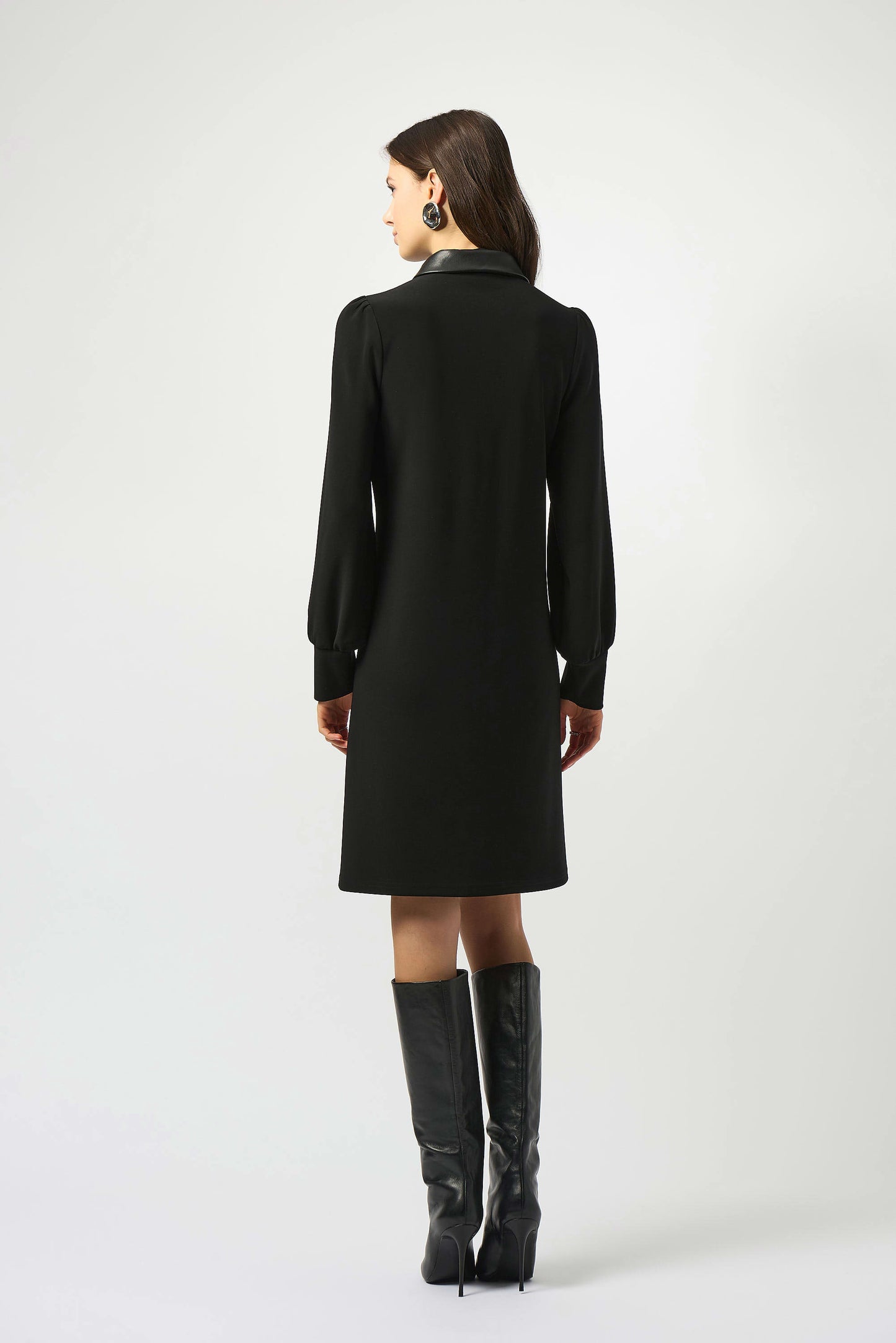 Silky Knit & Leatherette Trapeze Dress. Style JR253164