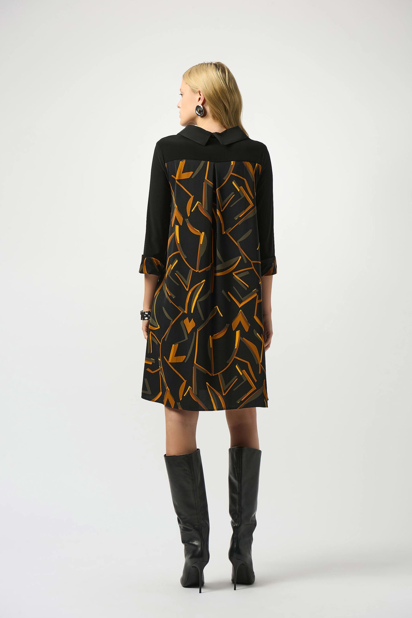 Recycled Woven Abstract Print And Silky Knit Dress. Style JR253186