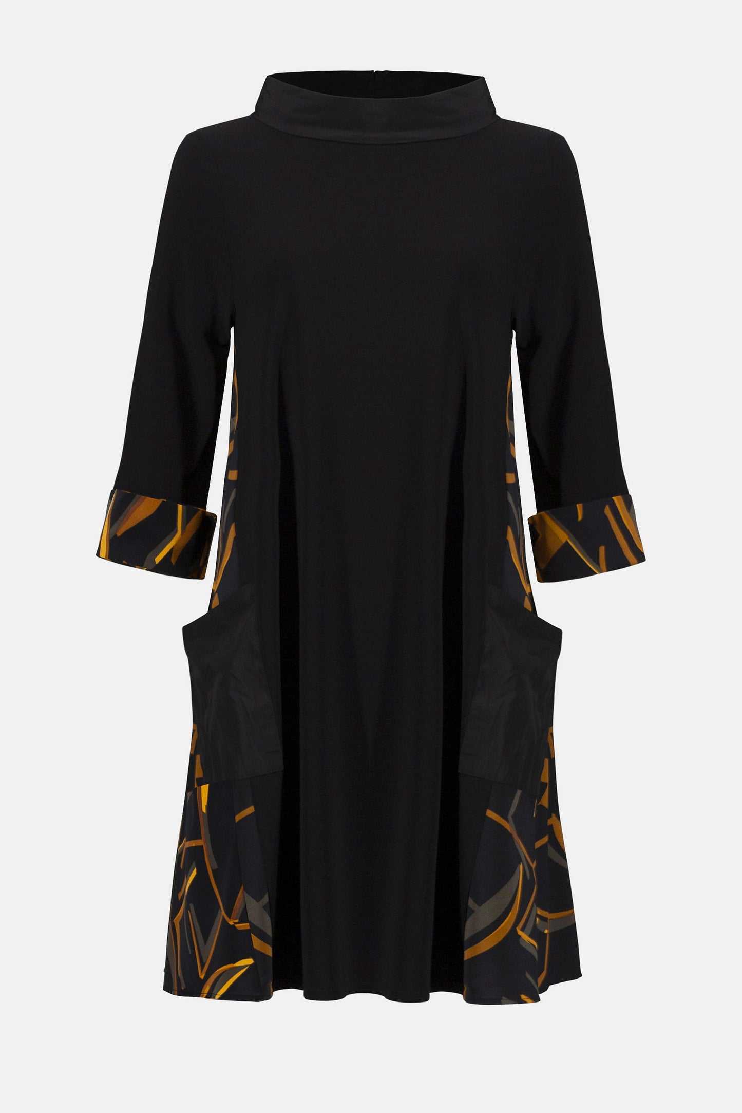 Recycled Woven Abstract Print And Silky Knit Dress. Style JR253186