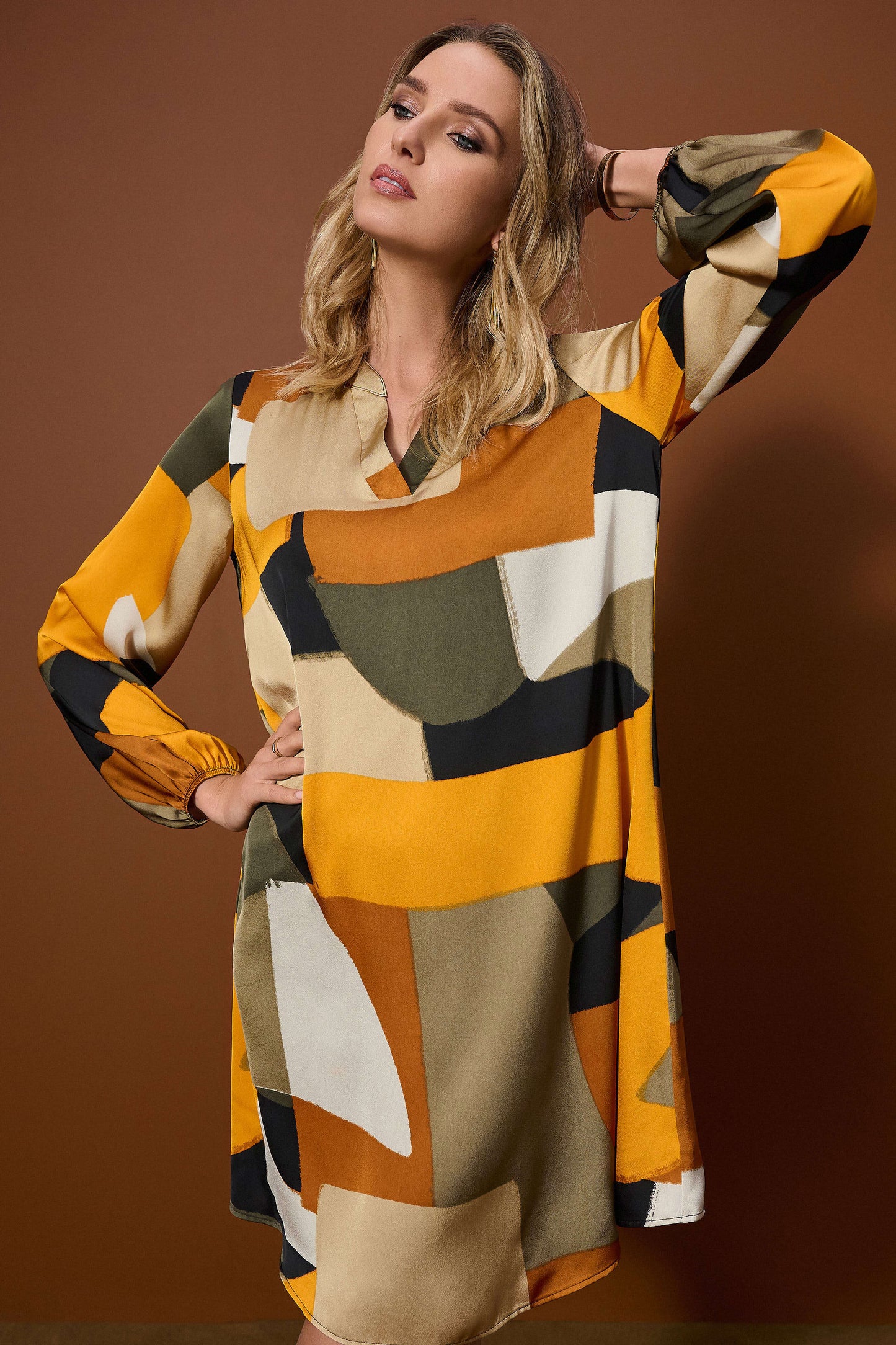 Recycled Satin Abstract Print Trapeze Dress. Style JR253218