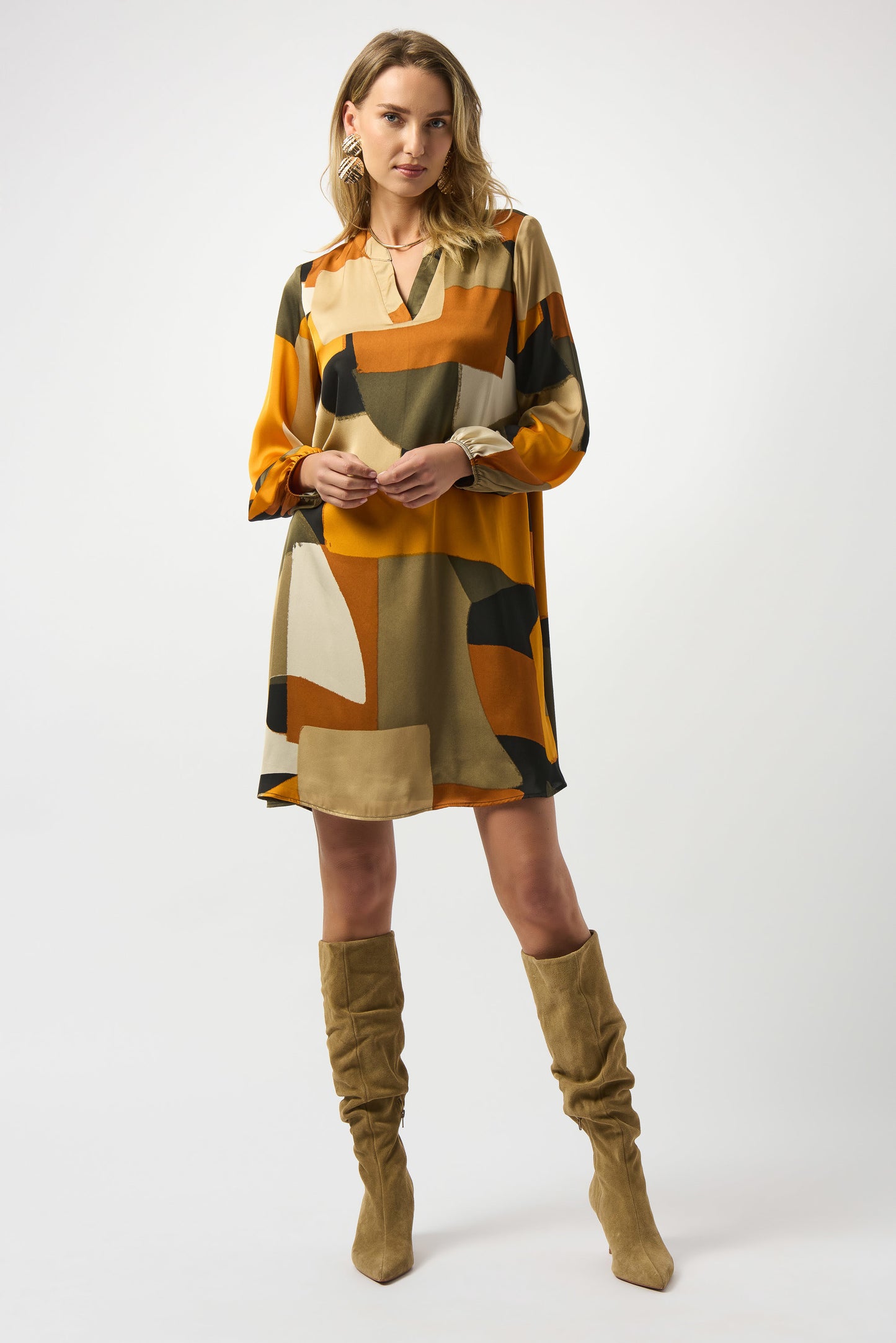 Recycled Satin Abstract Print Trapeze Dress. Style JR253218