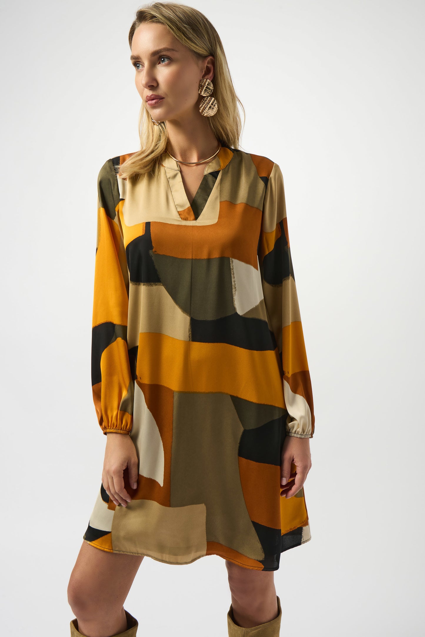 Recycled Satin Abstract Print Trapeze Dress. Style JR253218