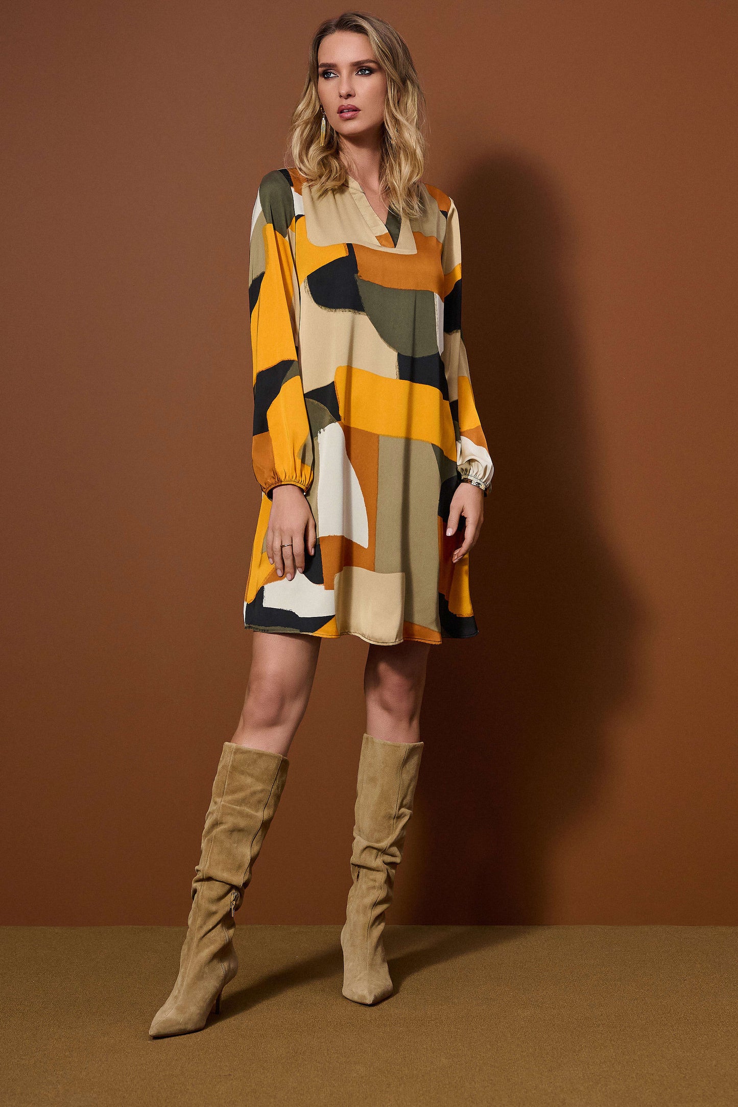 Recycled Satin Abstract Print Trapeze Dress. Style JR253218