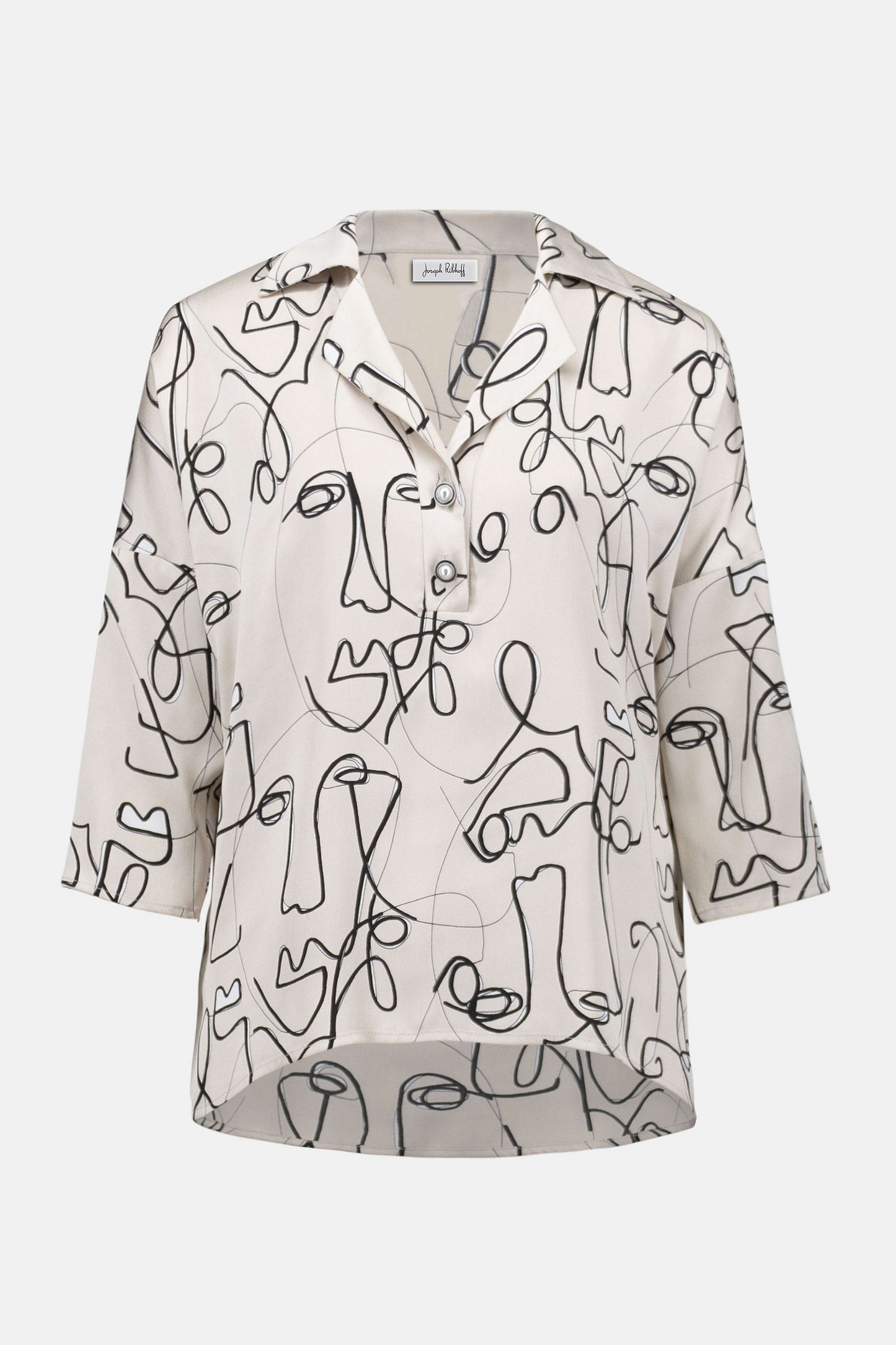 Hammered Satin Abstract Face Print Boxy Top. Style JR253230
