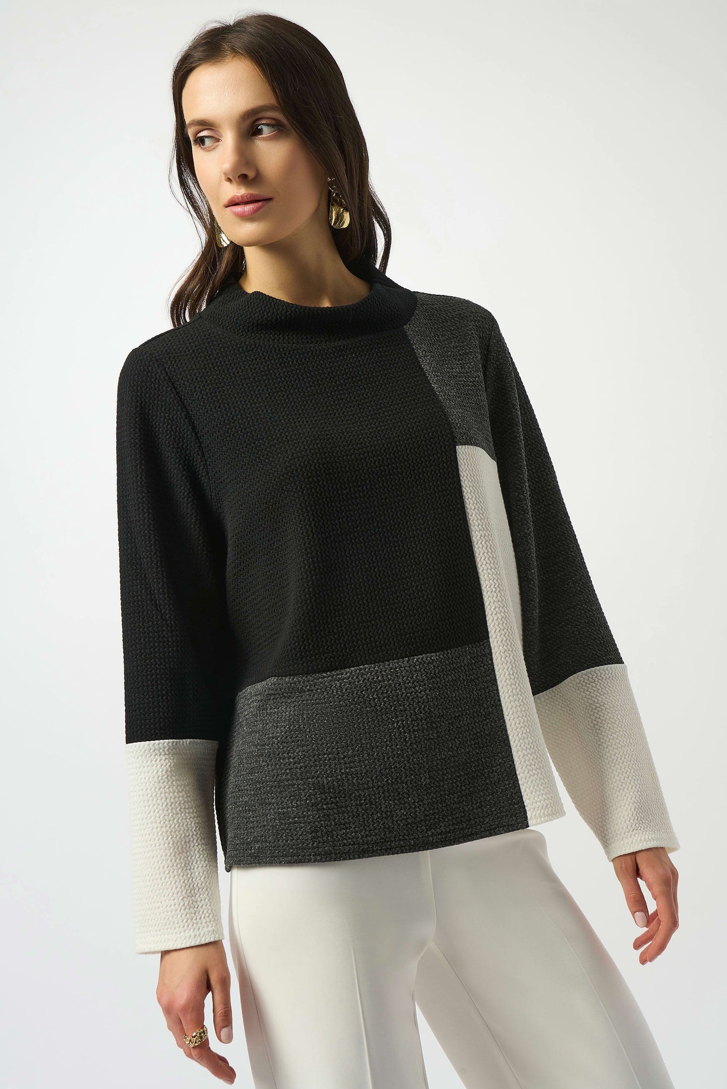 Jacquard Knit Colour-Block Boxy Sweater. Style JR253236