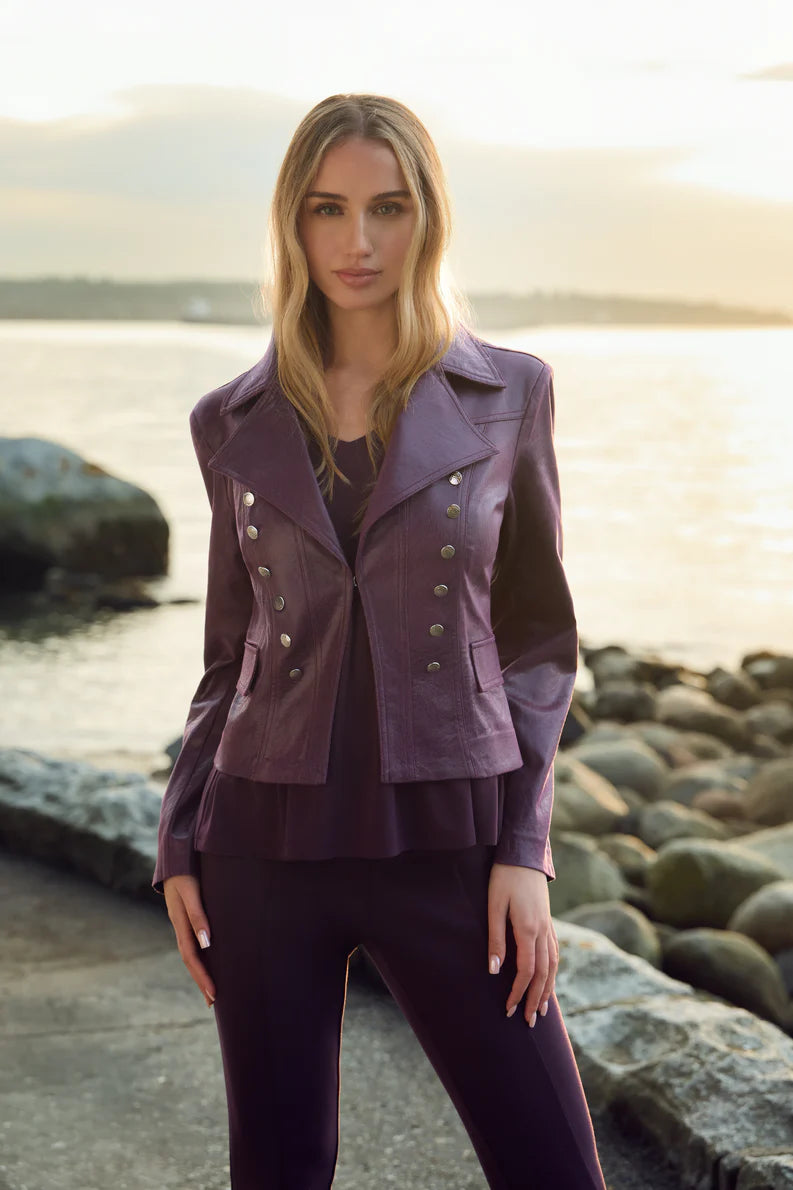 Plum Faux Leather Motorcycle Jacket. Style FL253724