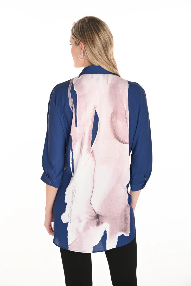 Abstract Face Print & Rhinestone Button-Up Top. Style FL253751