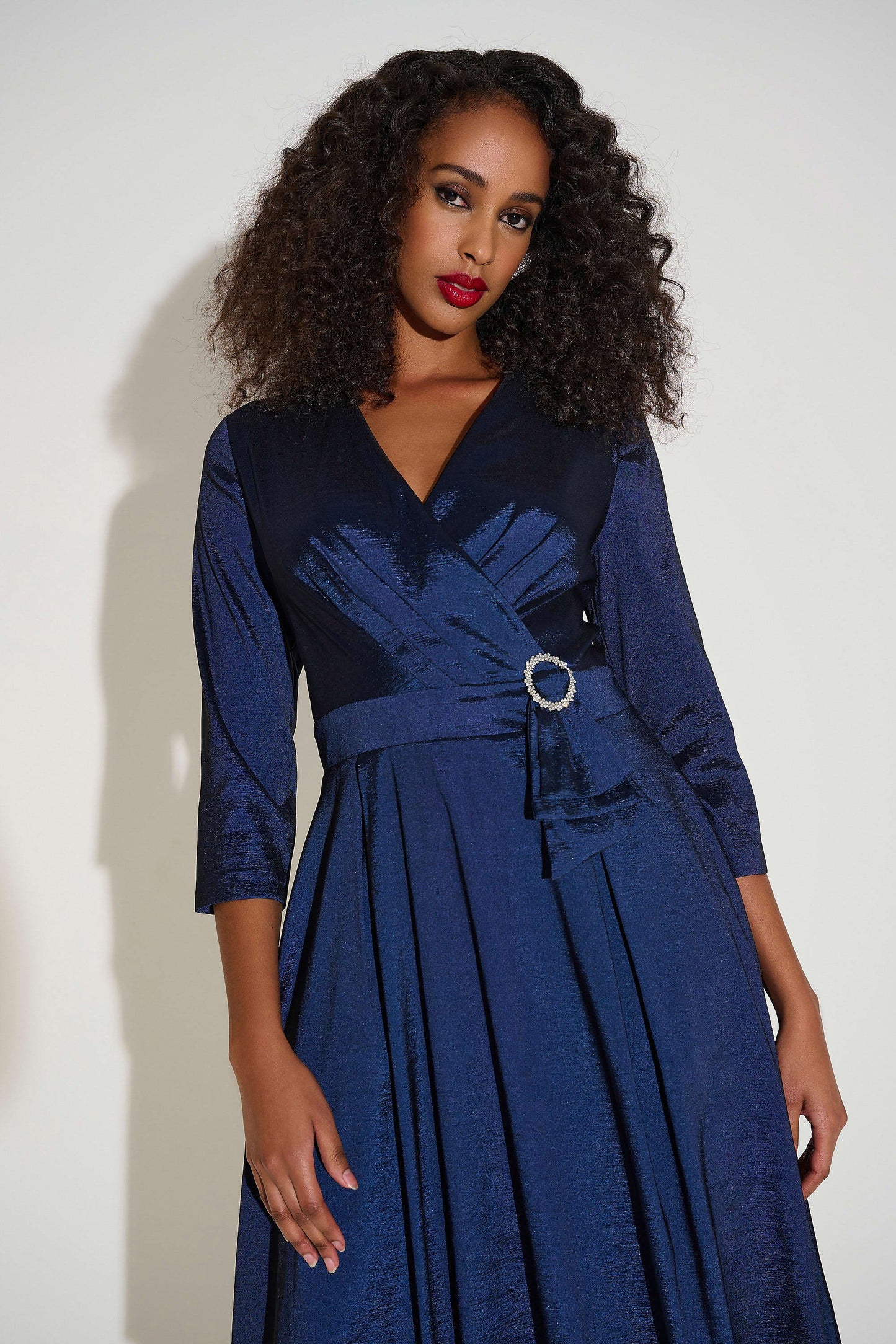 Stretch Taffeta Fit & Flare Wrap Dress. Style JR253777