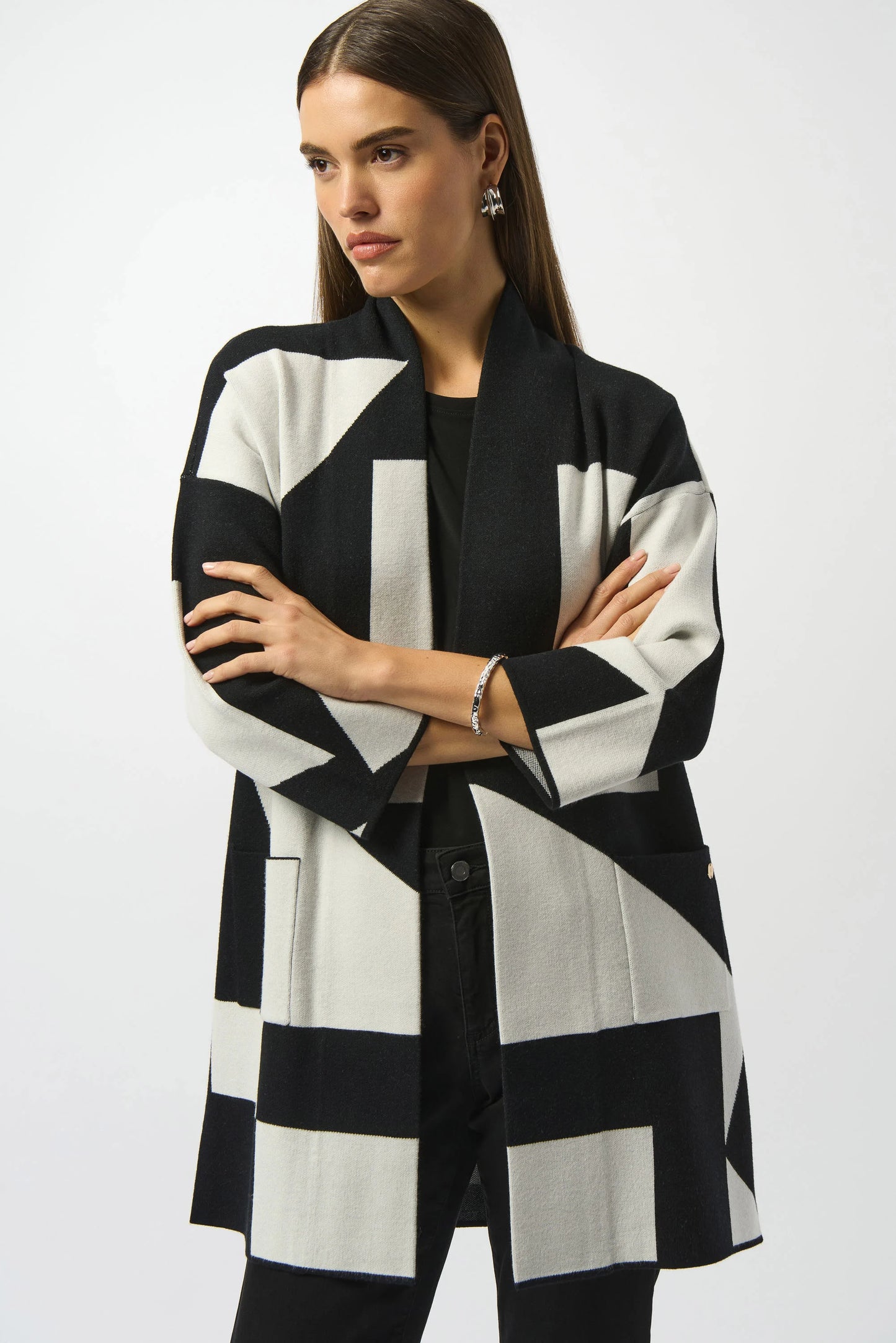 Jacquard Sweater Knit Colour-Block Cover-Up. Style JR253901