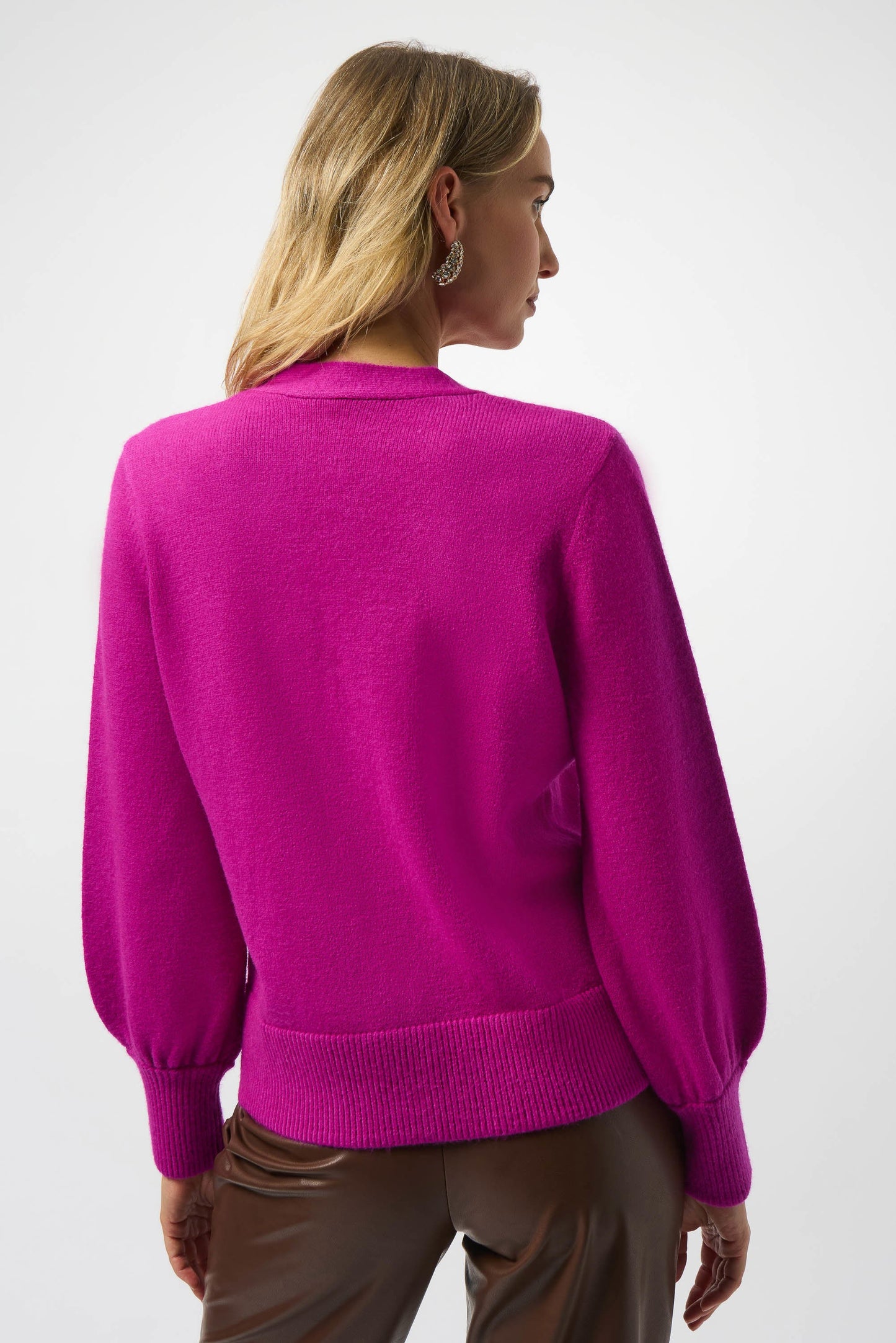Sweater Knit Puff Sleeves Cardigan. Style JR253906