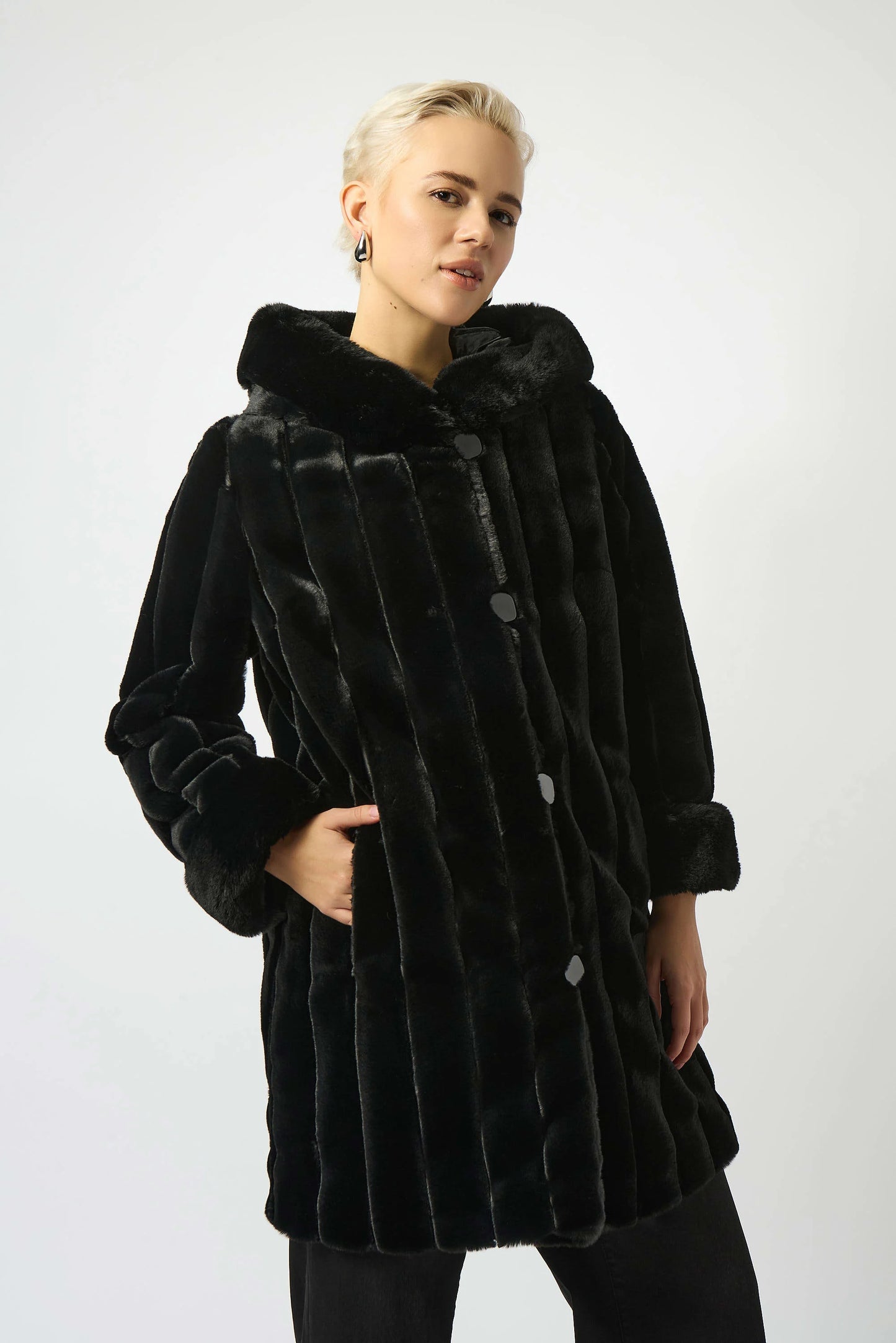 Faux Fur Reversible Hooded Coat. Style JR253926