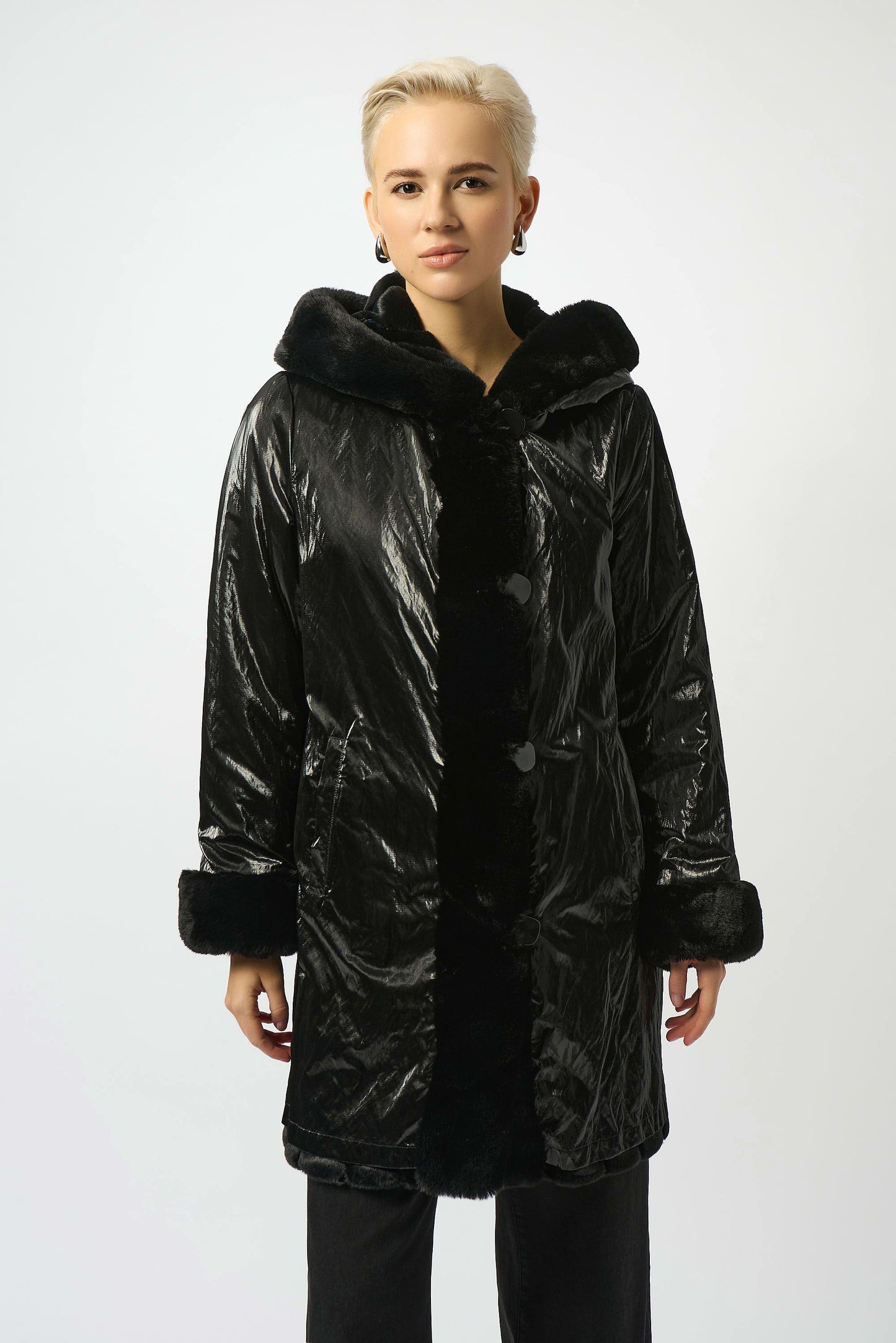 Faux Fur Reversible Hooded Coat. Style JR253926