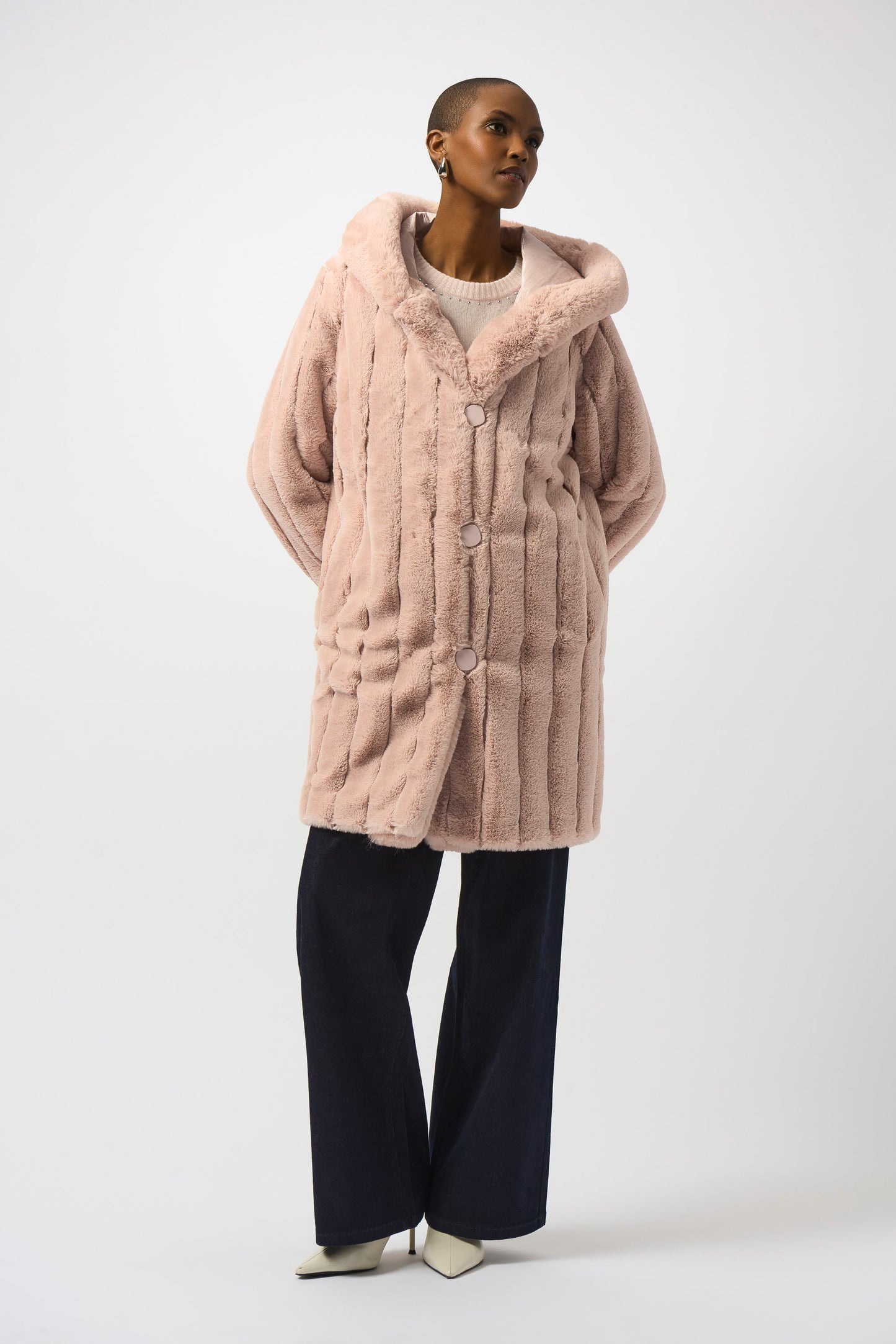 Faux Fur Reversible Hooded Coat. Style JR253926