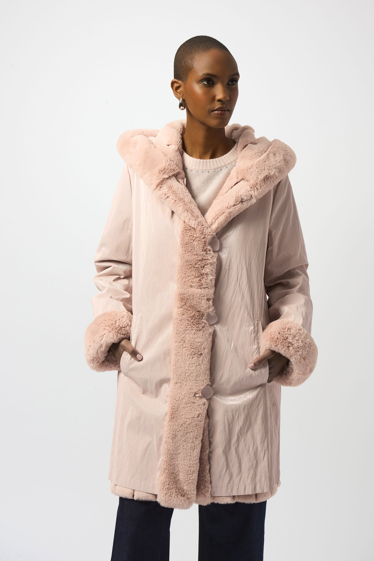 Faux Fur Reversible Hooded Coat. Style JR253926