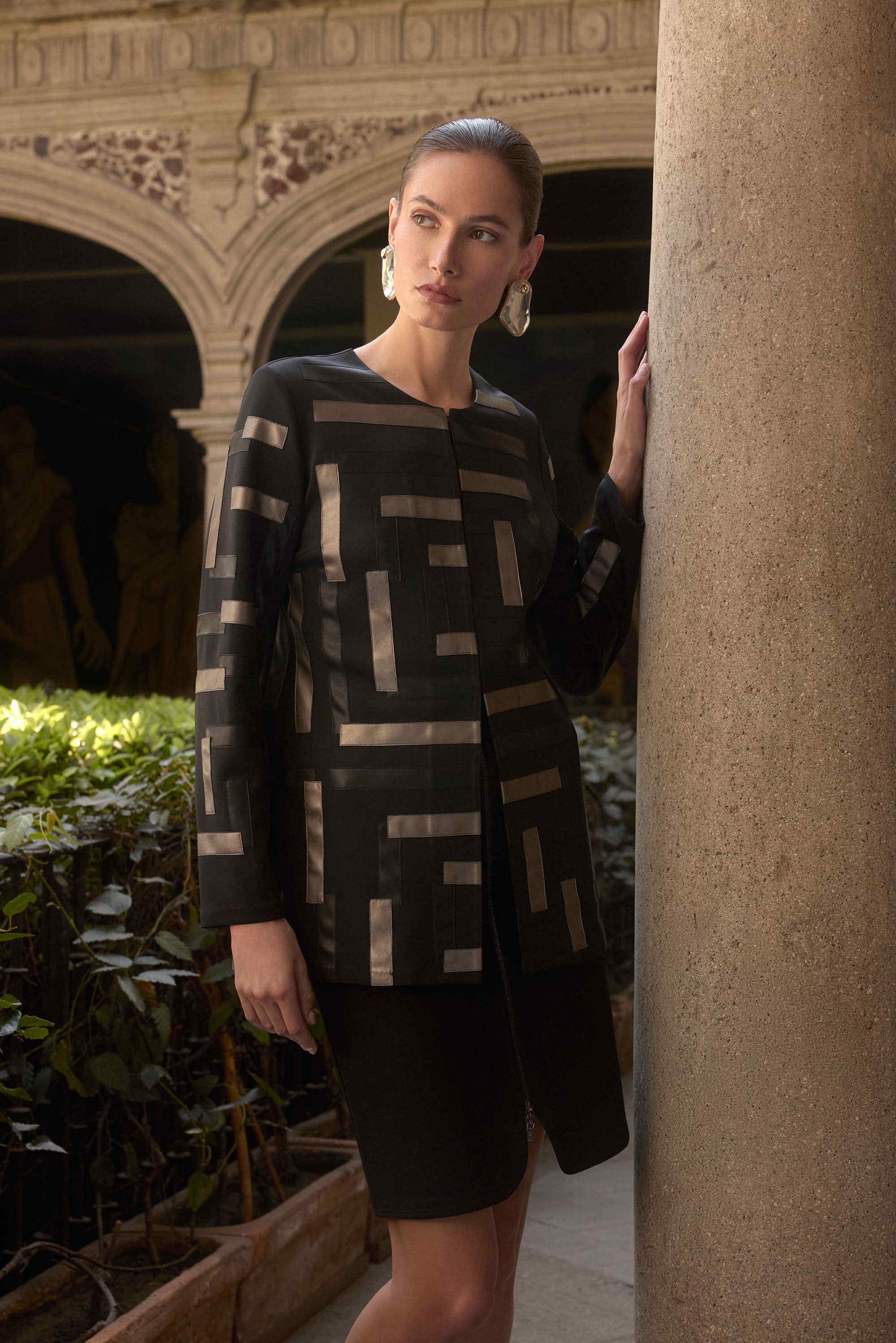 Scuba & Leatherette Collarless Jacket. Style JR253929
